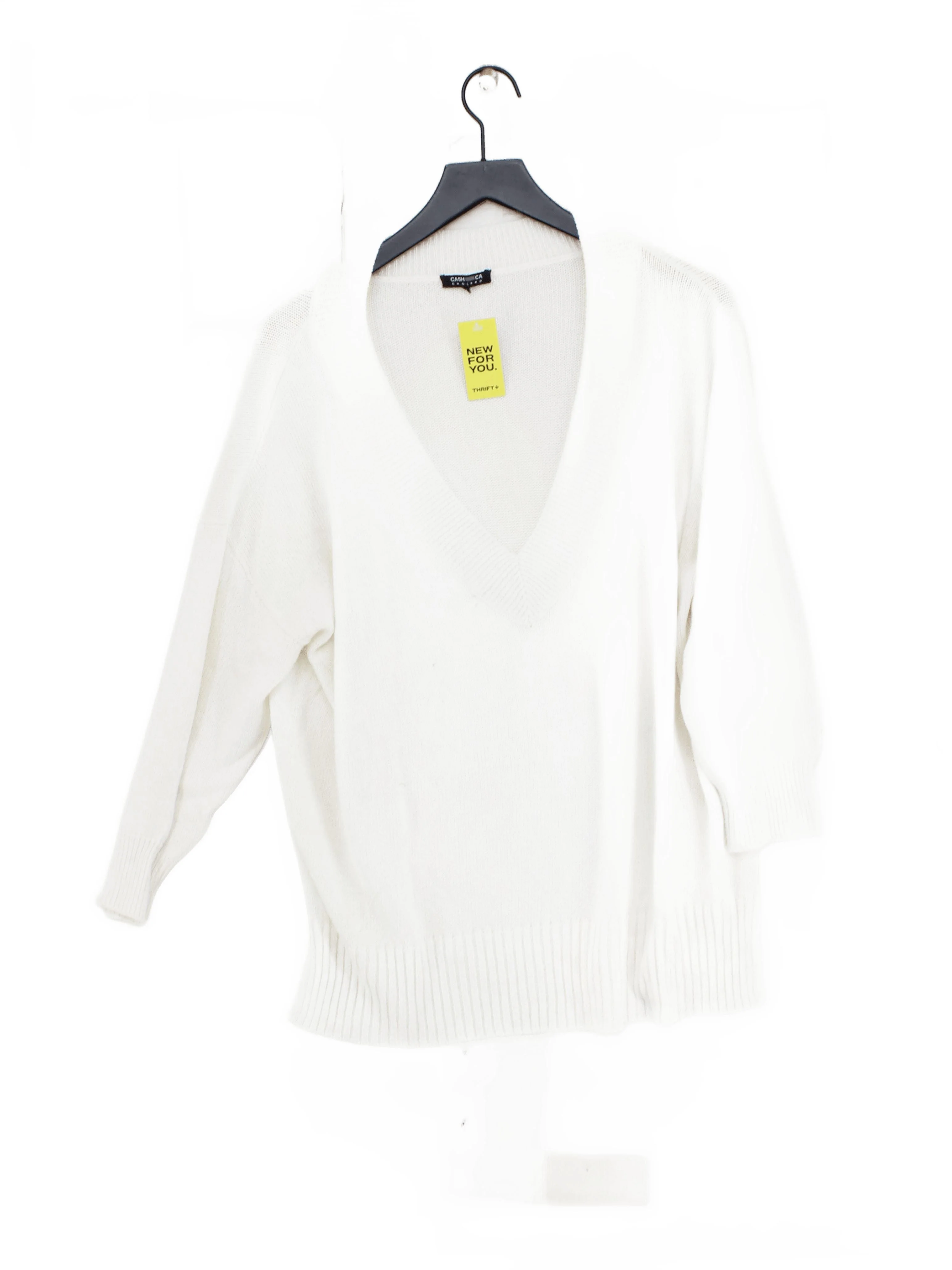 Cash CA Women's Jumper L White Cotton with Polyester, Linen V-Neck Pullover