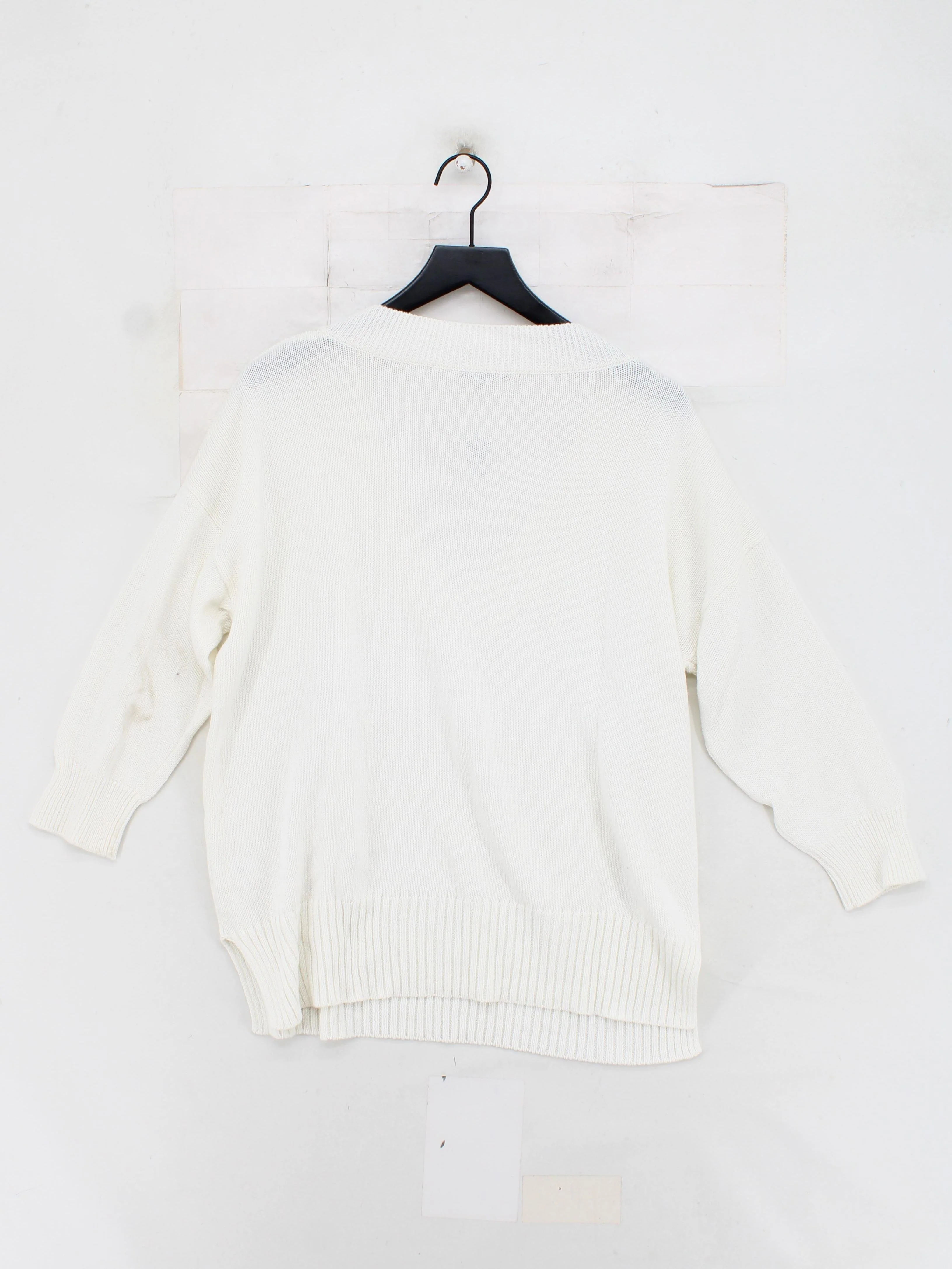 Cash CA Women's Jumper L White Cotton with Polyester, Linen V-Neck Pullover - Image 2