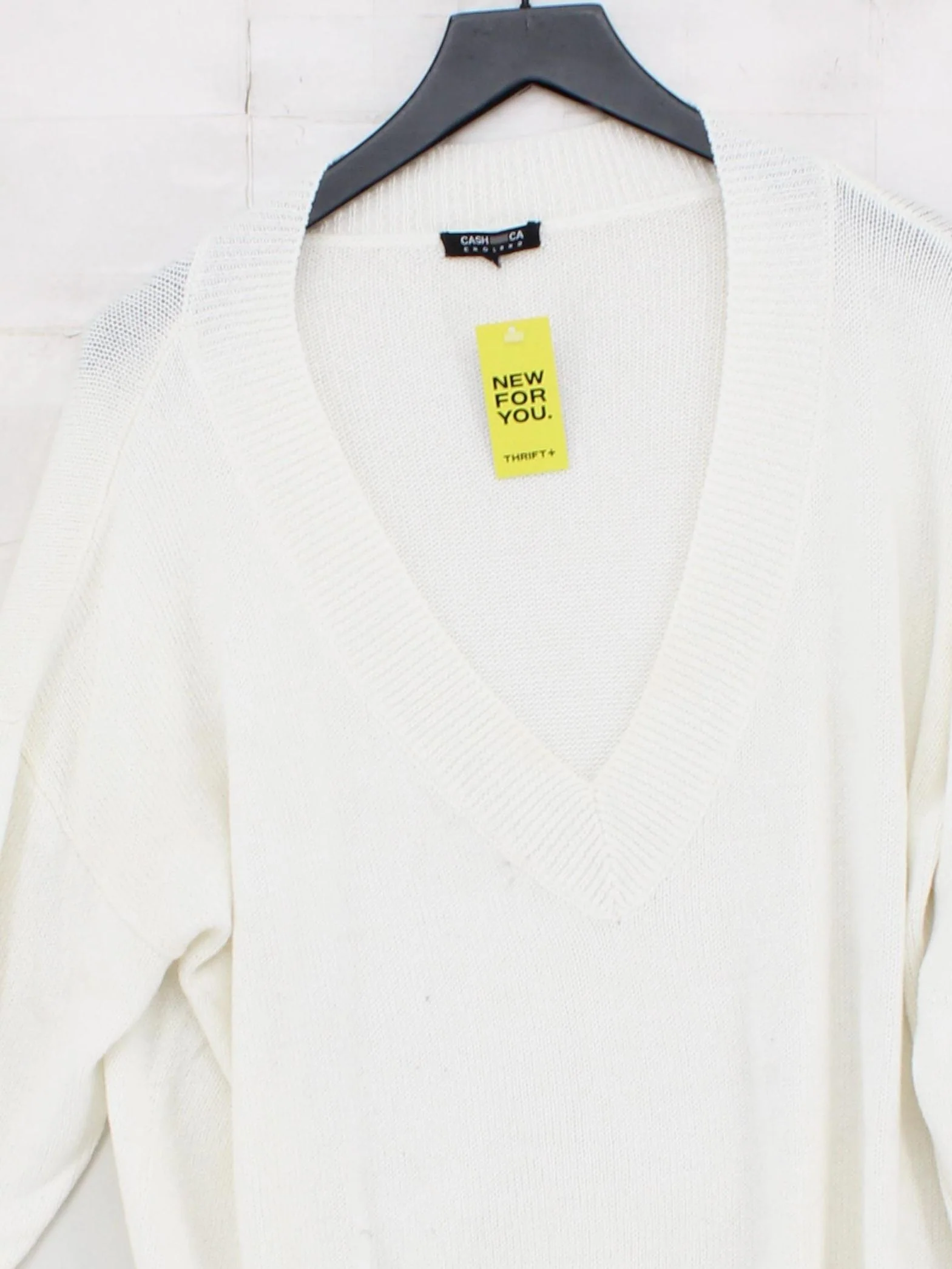 Cash CA Women's Jumper L White Cotton with Polyester, Linen V-Neck Pullover - Image 3
