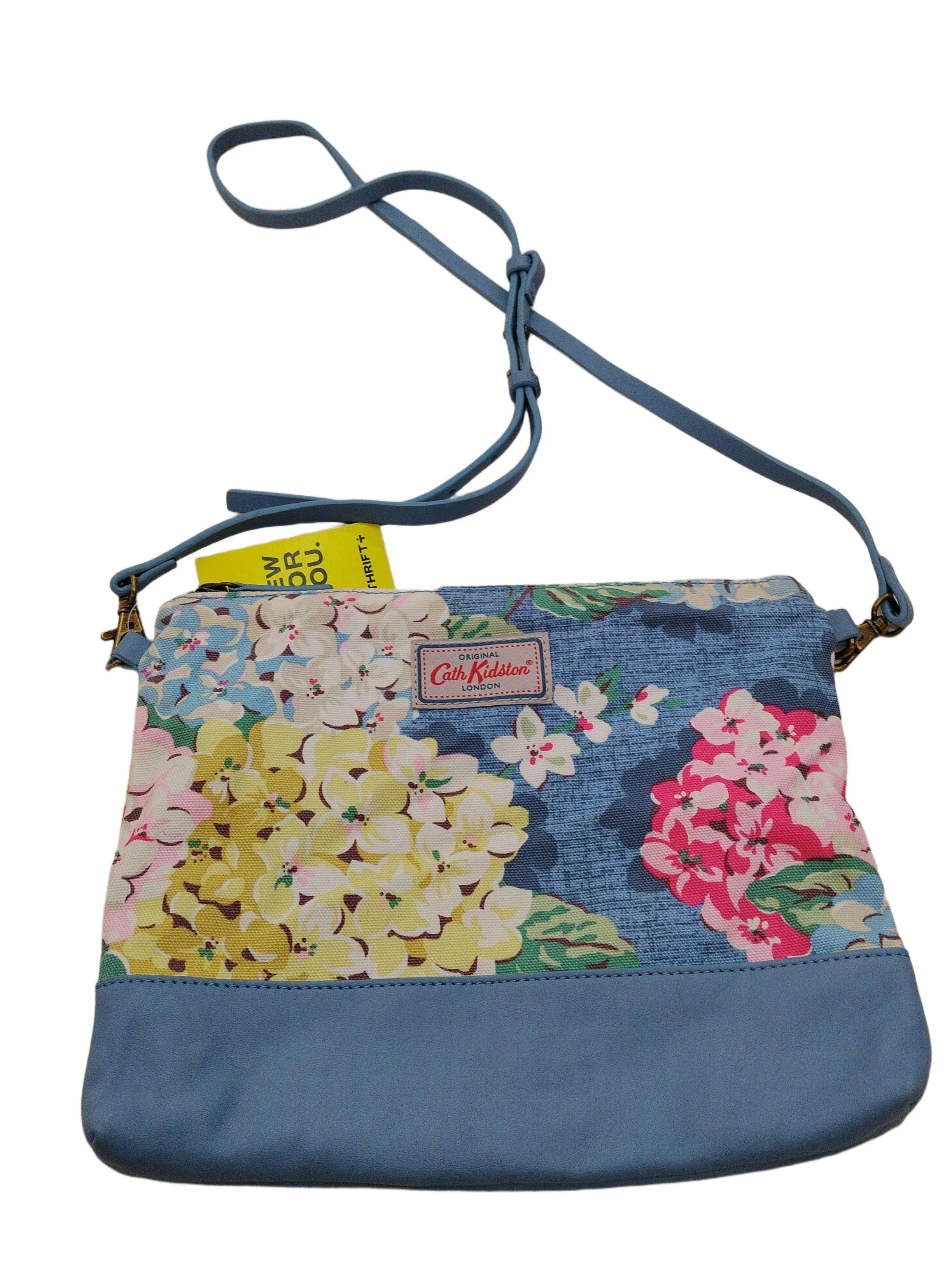 Cath Kidston Women's Bag Blue Floral Cotton with Leather Crossbody