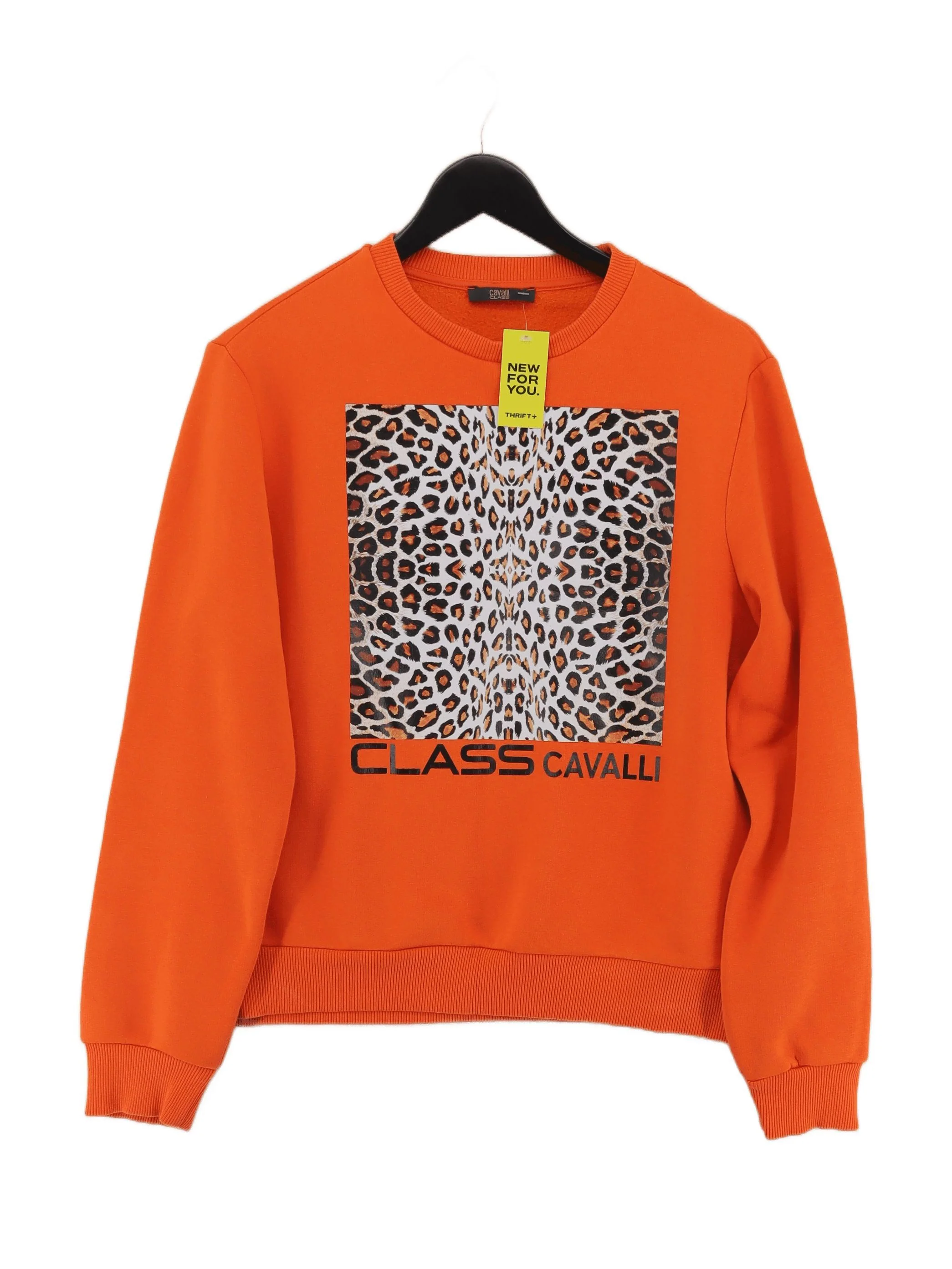 Cavalli Class Men's Hoodie L Orange Animal Print Cotton with Polyester Pullover