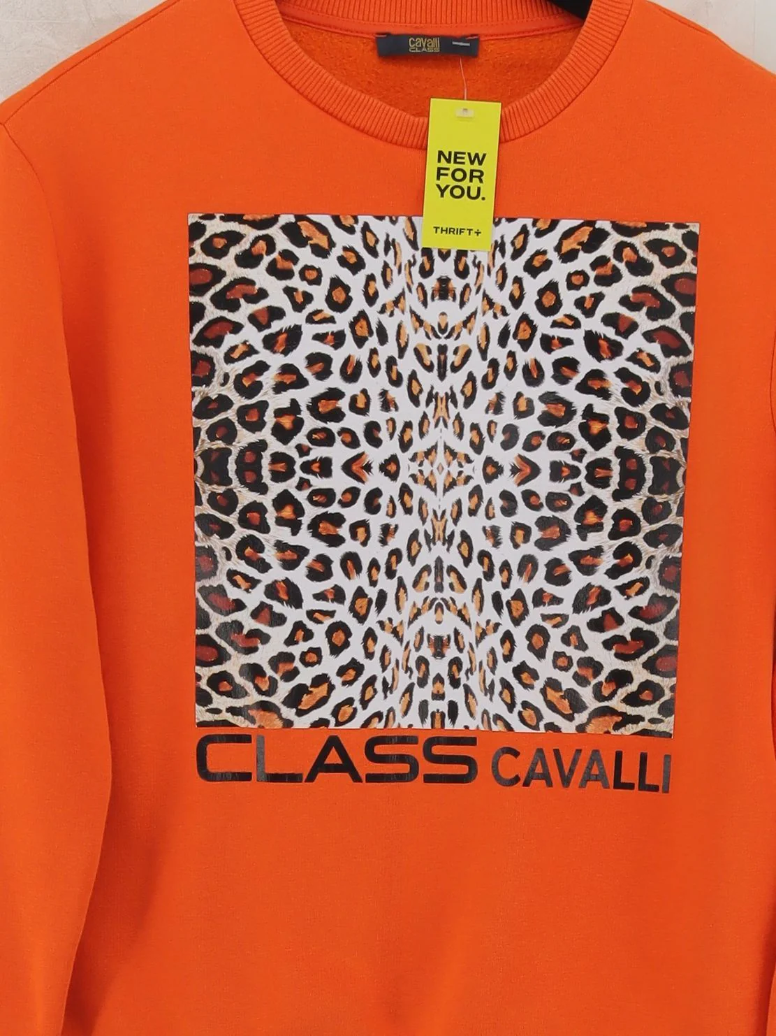 Cavalli Class Men's Hoodie L Orange Animal Print Cotton with Polyester Pullover - Image 3