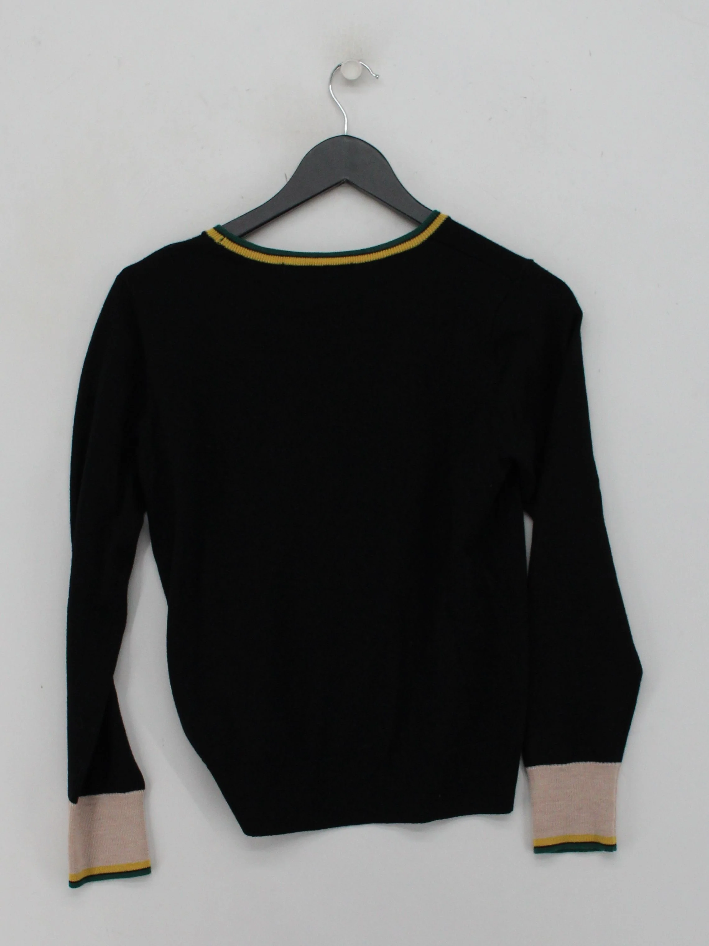 Cefinn Women's Jumper S Black Striped 100% Wool Crew Neck Pullover - Image 2