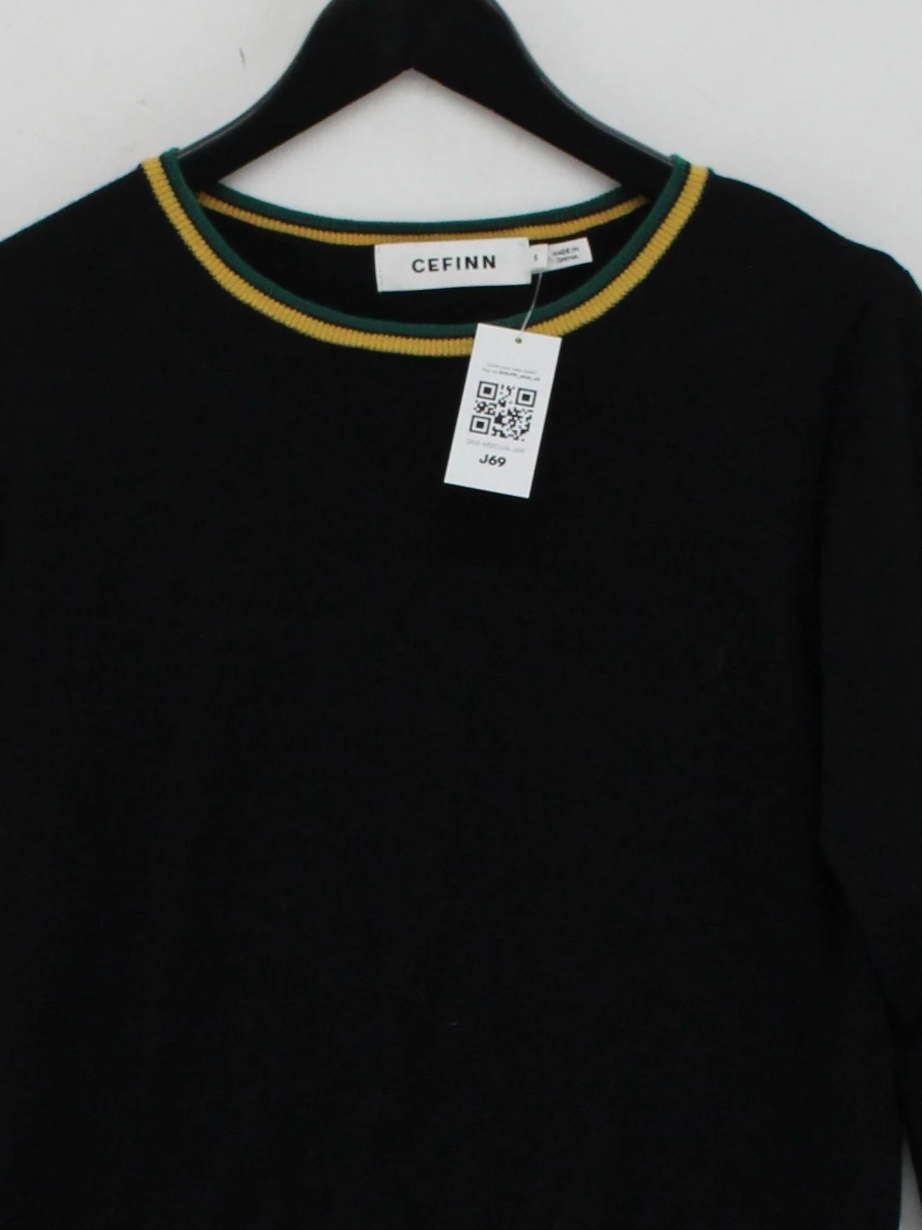 Cefinn Women's Jumper S Black Striped 100% Wool Crew Neck Pullover - Image 3