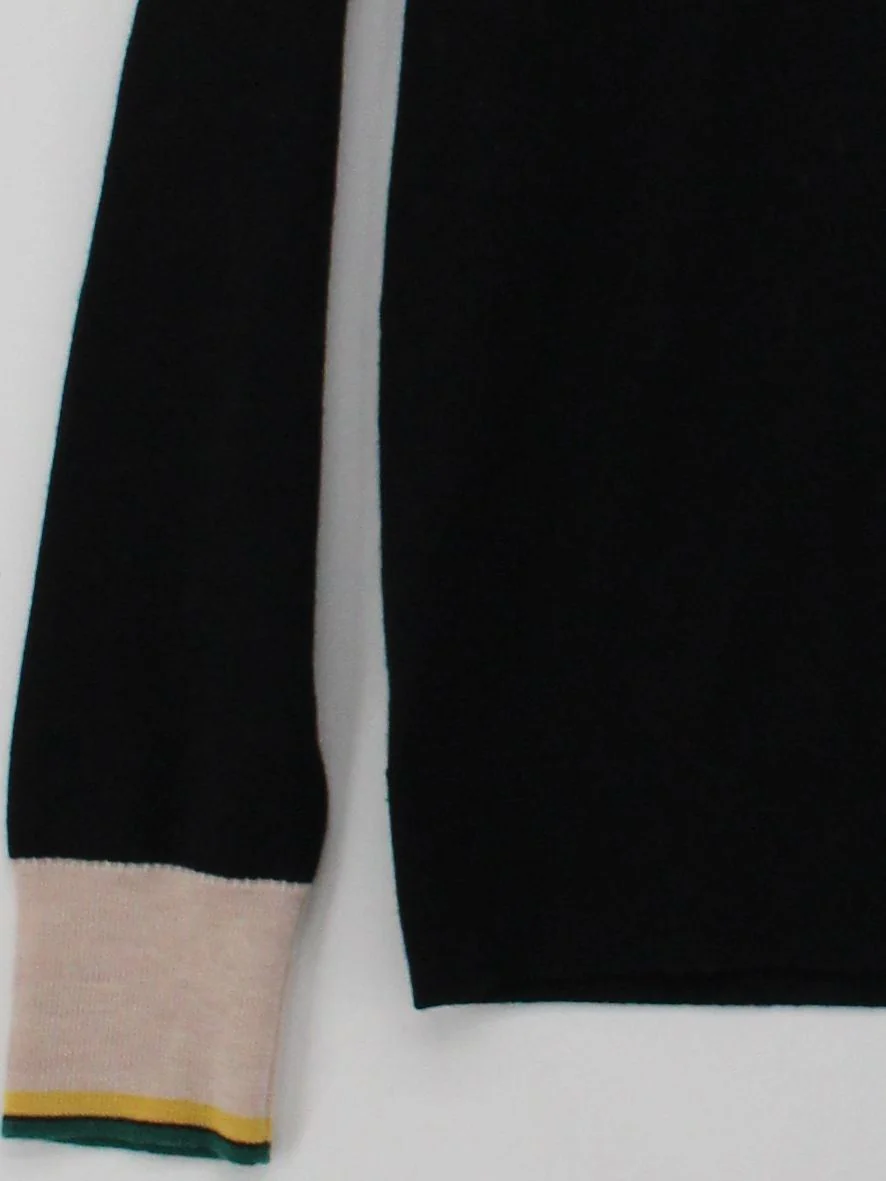 Cefinn Women's Jumper S Black Striped 100% Wool Crew Neck Pullover - Image 4