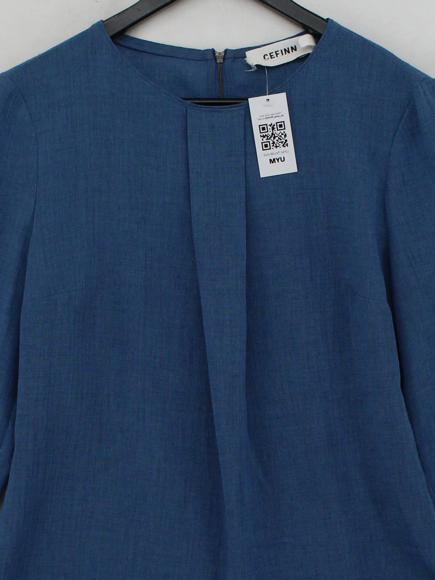 Cefinn Women's Top UK 12 Blue Other with Polyester Long Sleeve Round Neck Basic - Image 3