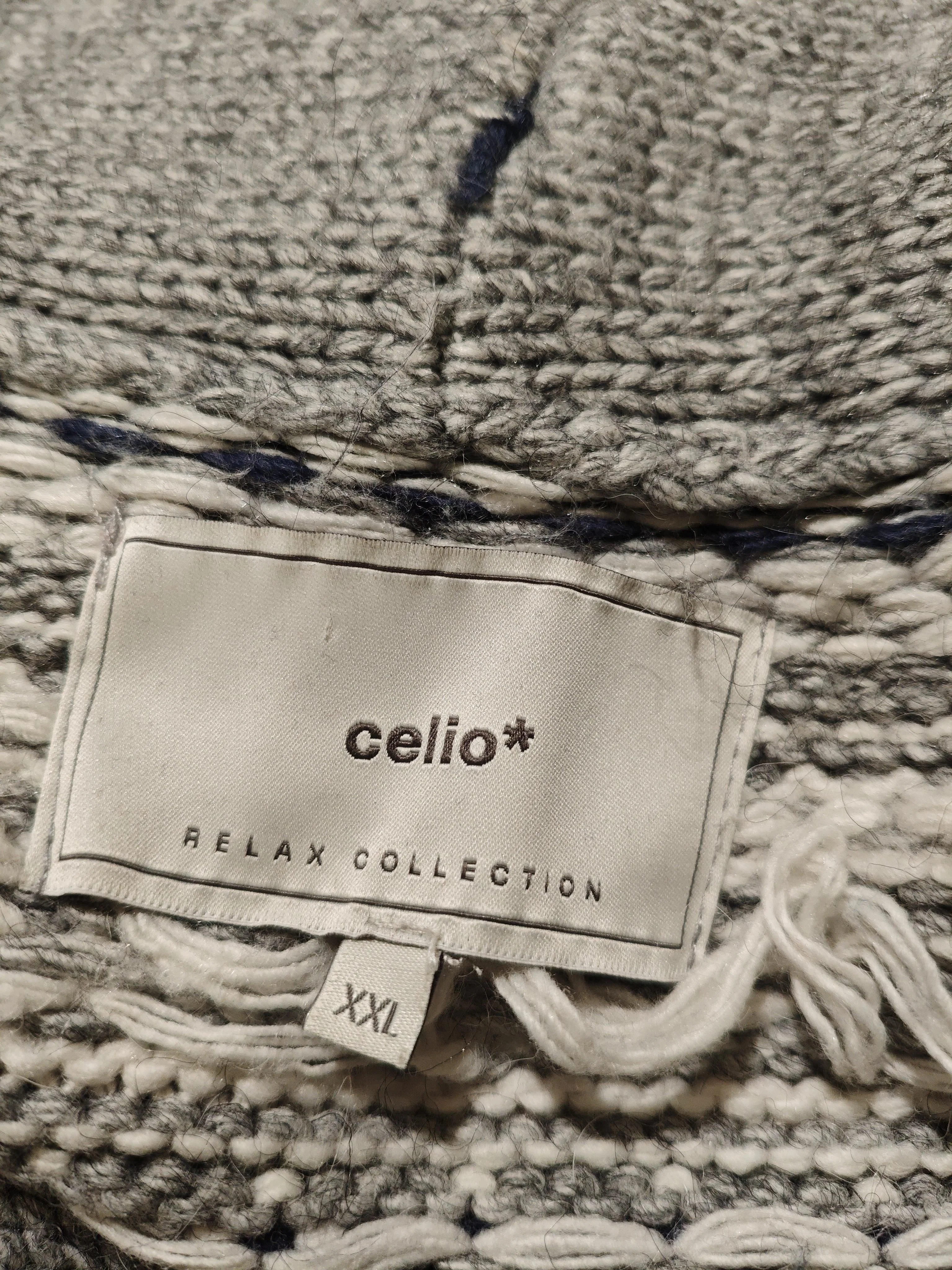 Celio Men's Cardigan XXL Grey Geometric Acrylic with Polyamide Collared Cardigan - Image 5