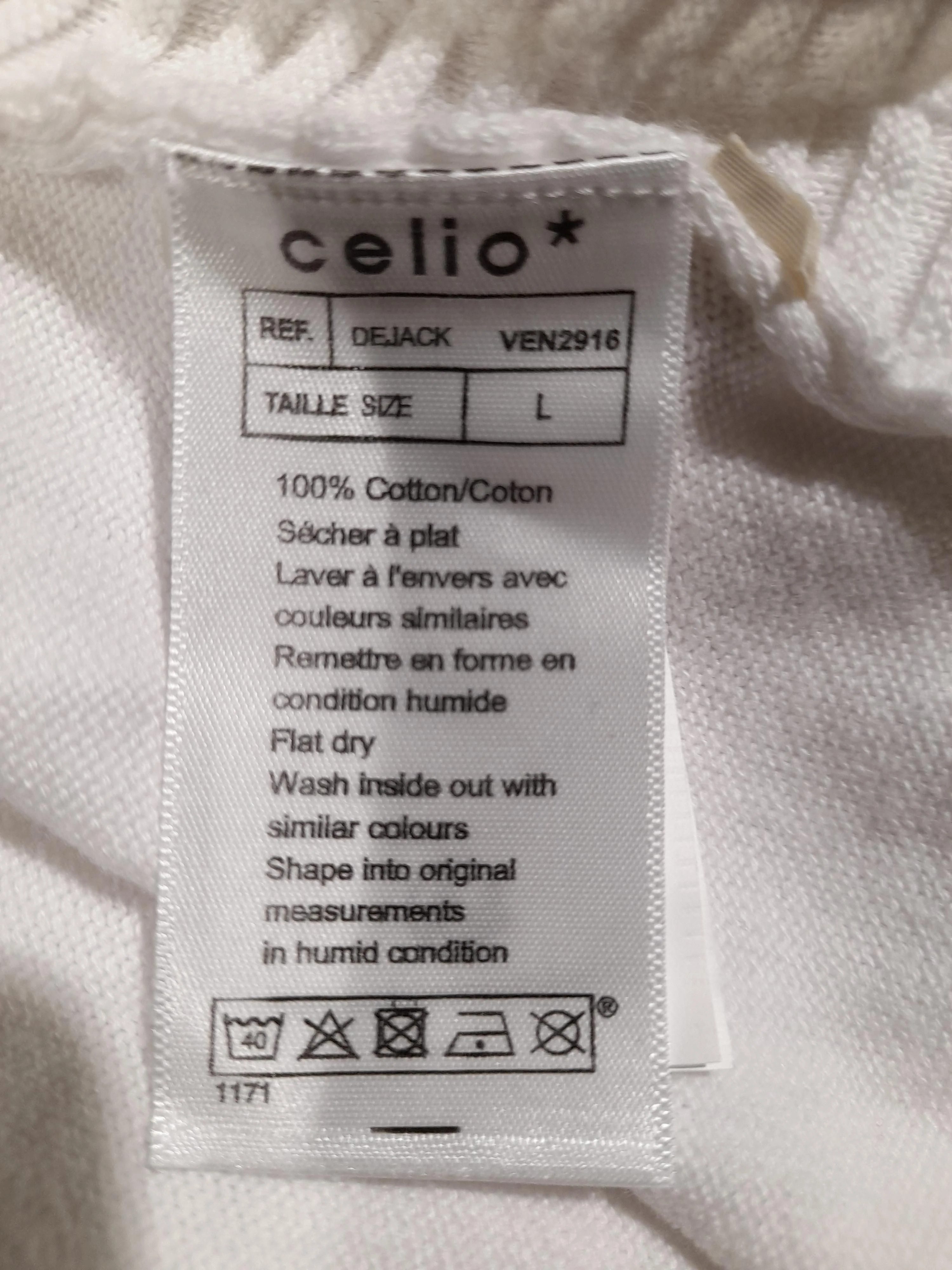 Celio Men's Polo L White 100% Cotton Basic - Image 6