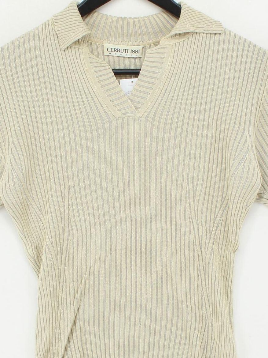 Cerruti 1881 Men's Polo M Cream 100% Silk Basic - Image 3