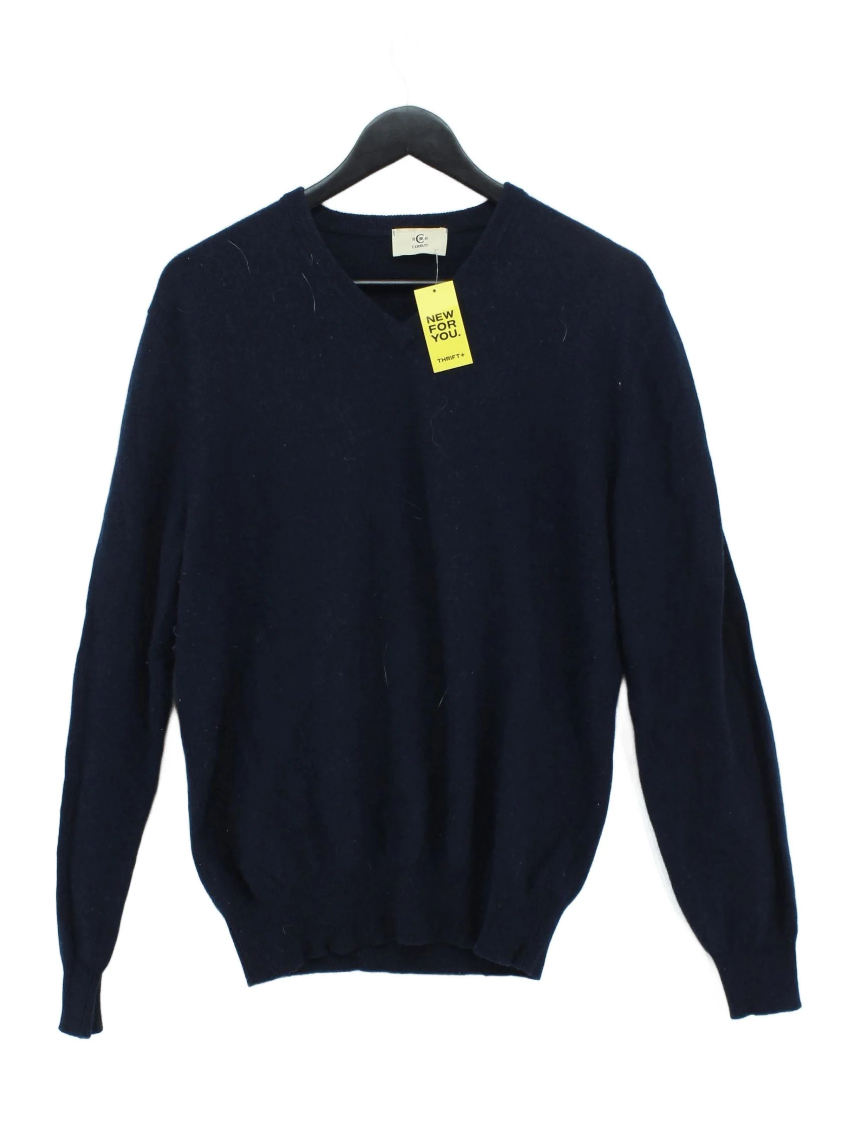 Cerruti Men's Jumper L Blue 100% Cashmere V-Neck Pullover