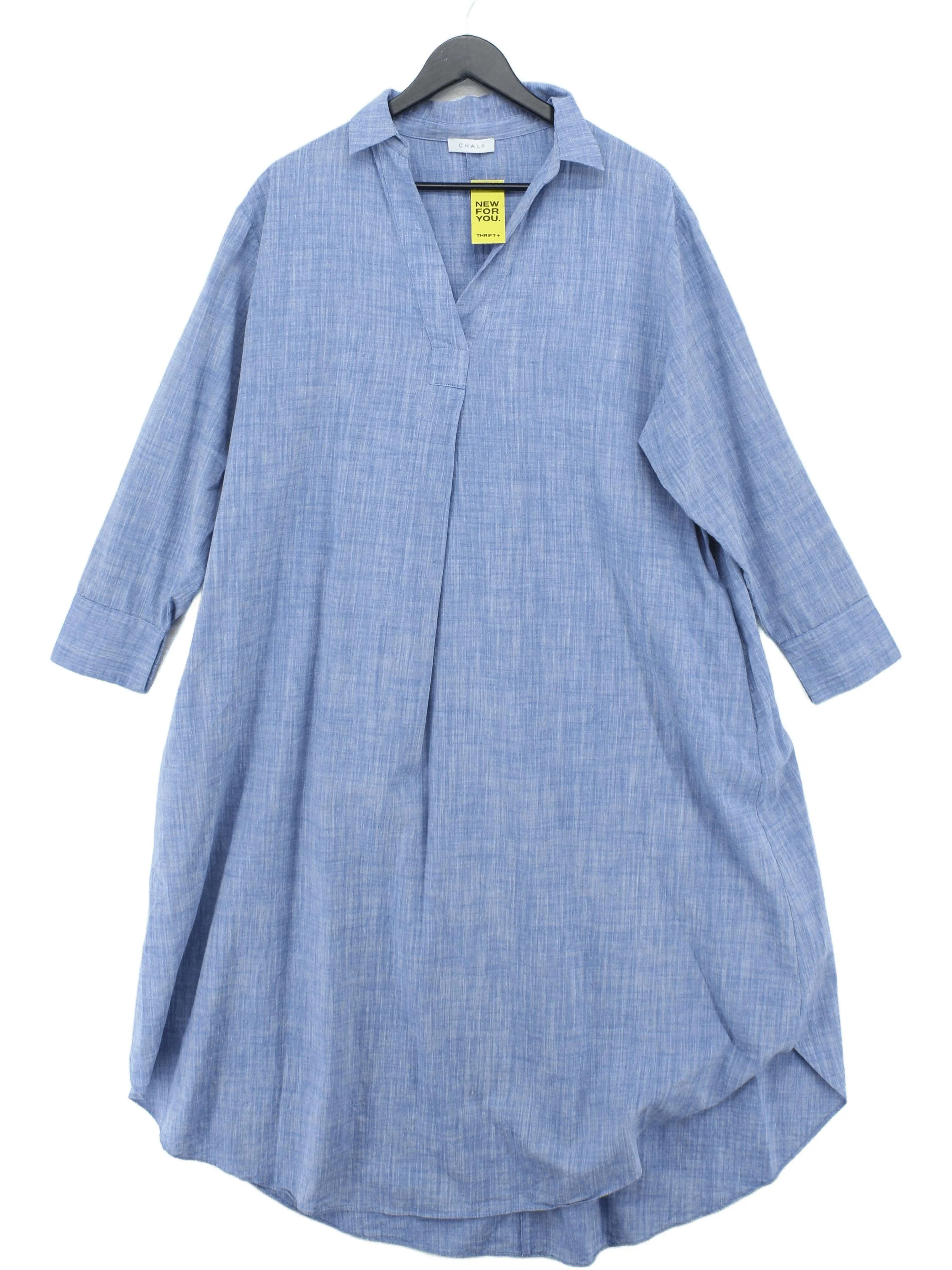 Chalk Women's Top Blue Cotton with Linen 3/4 Sleeve V-Neck Tunic