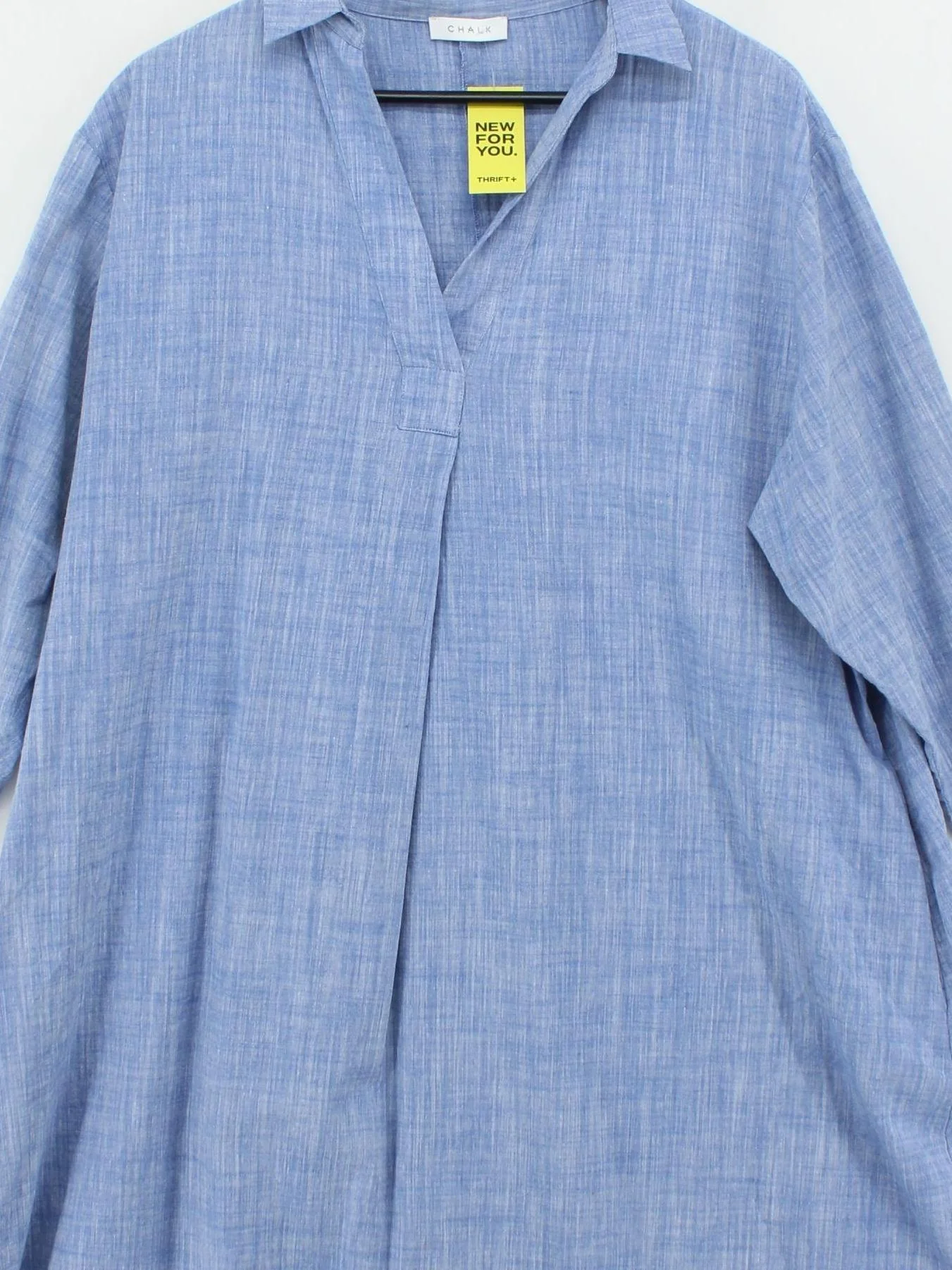 Chalk Women's Top Blue Cotton with Linen 3/4 Sleeve V-Neck Tunic - Image 3