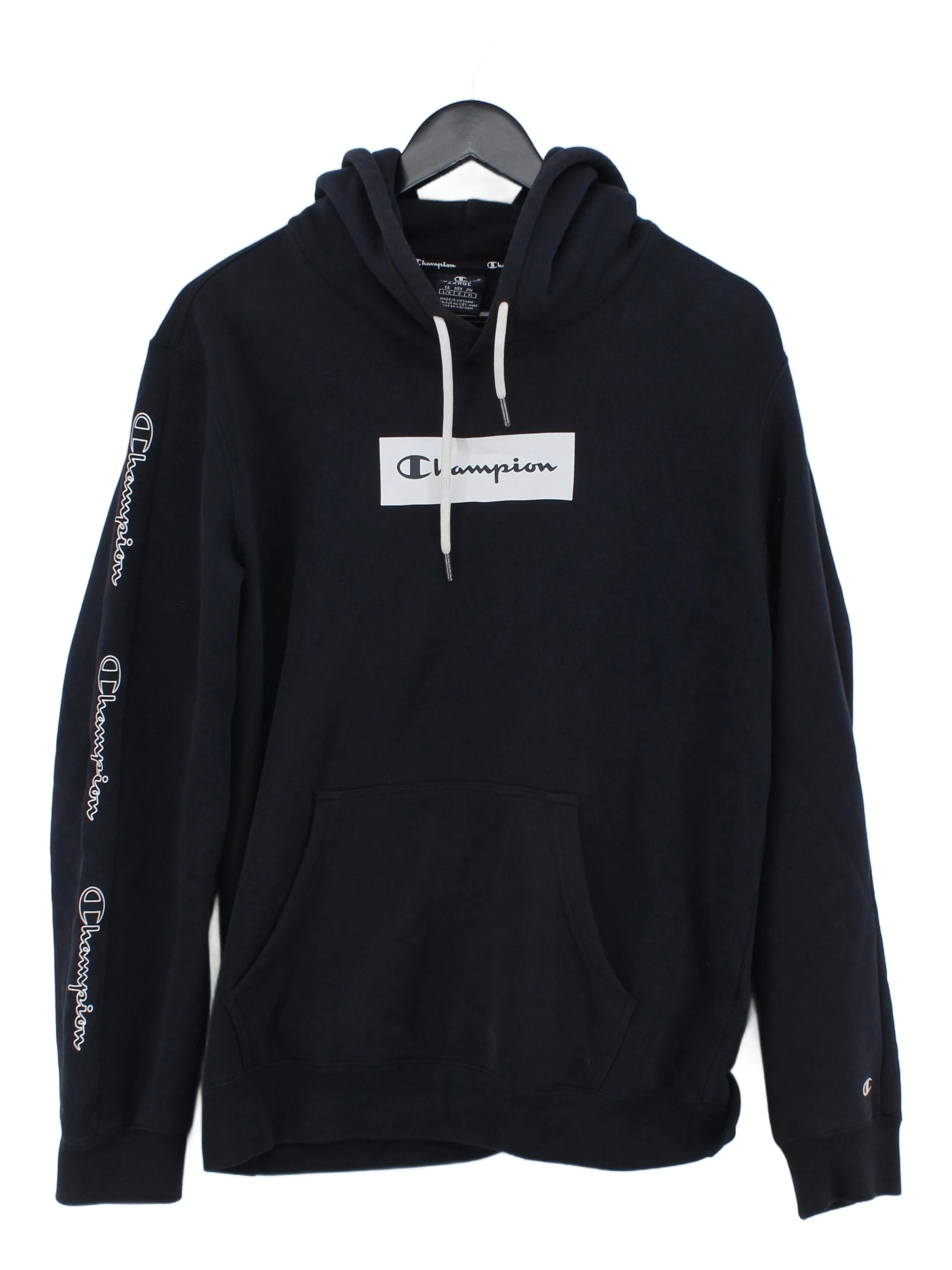 Champion Men's Hoodie L Black Graphic 100% Cotton Pullover