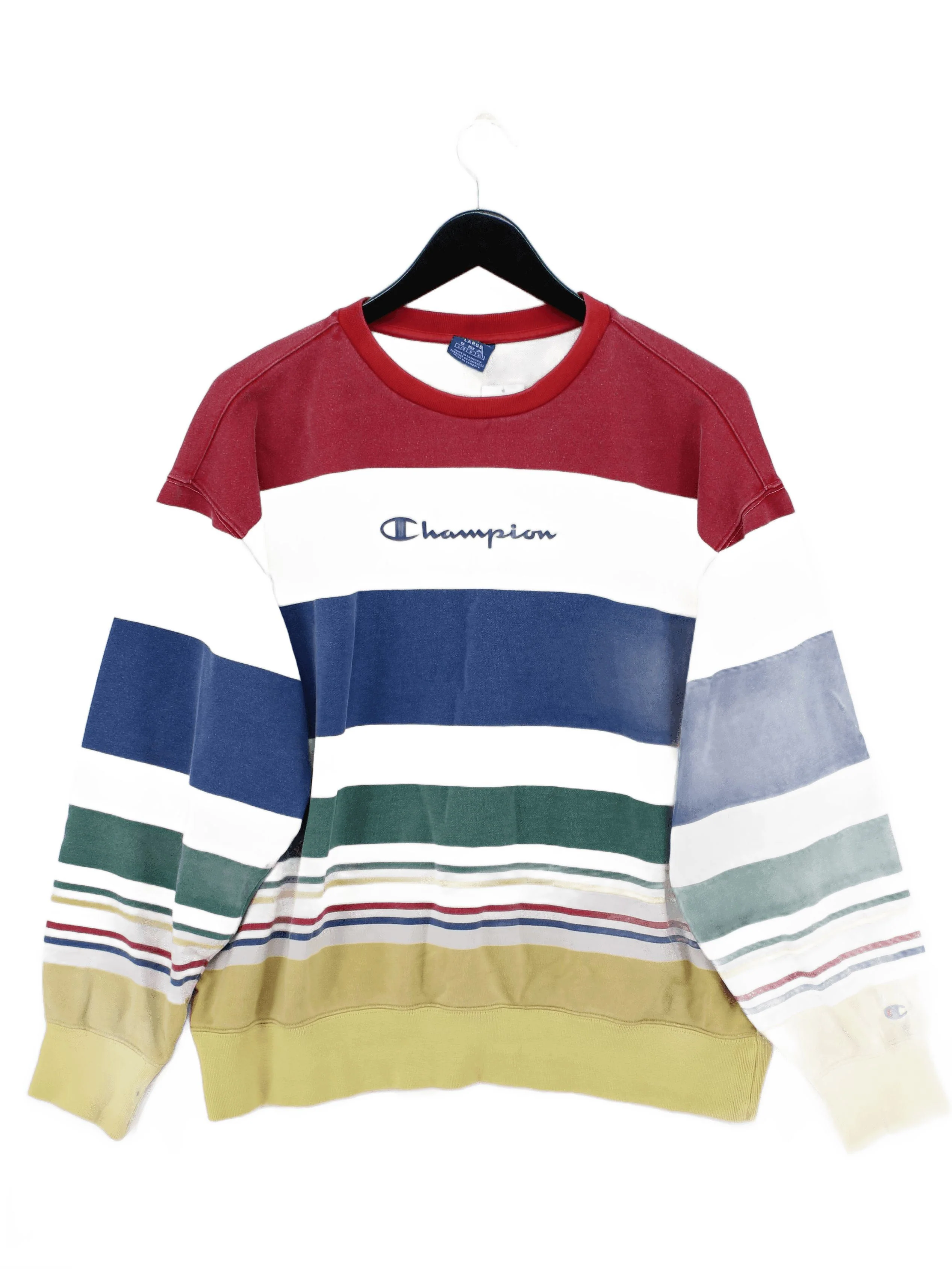 Champion Men's Hoodie L Multi Striped 100% Cotton Pullover