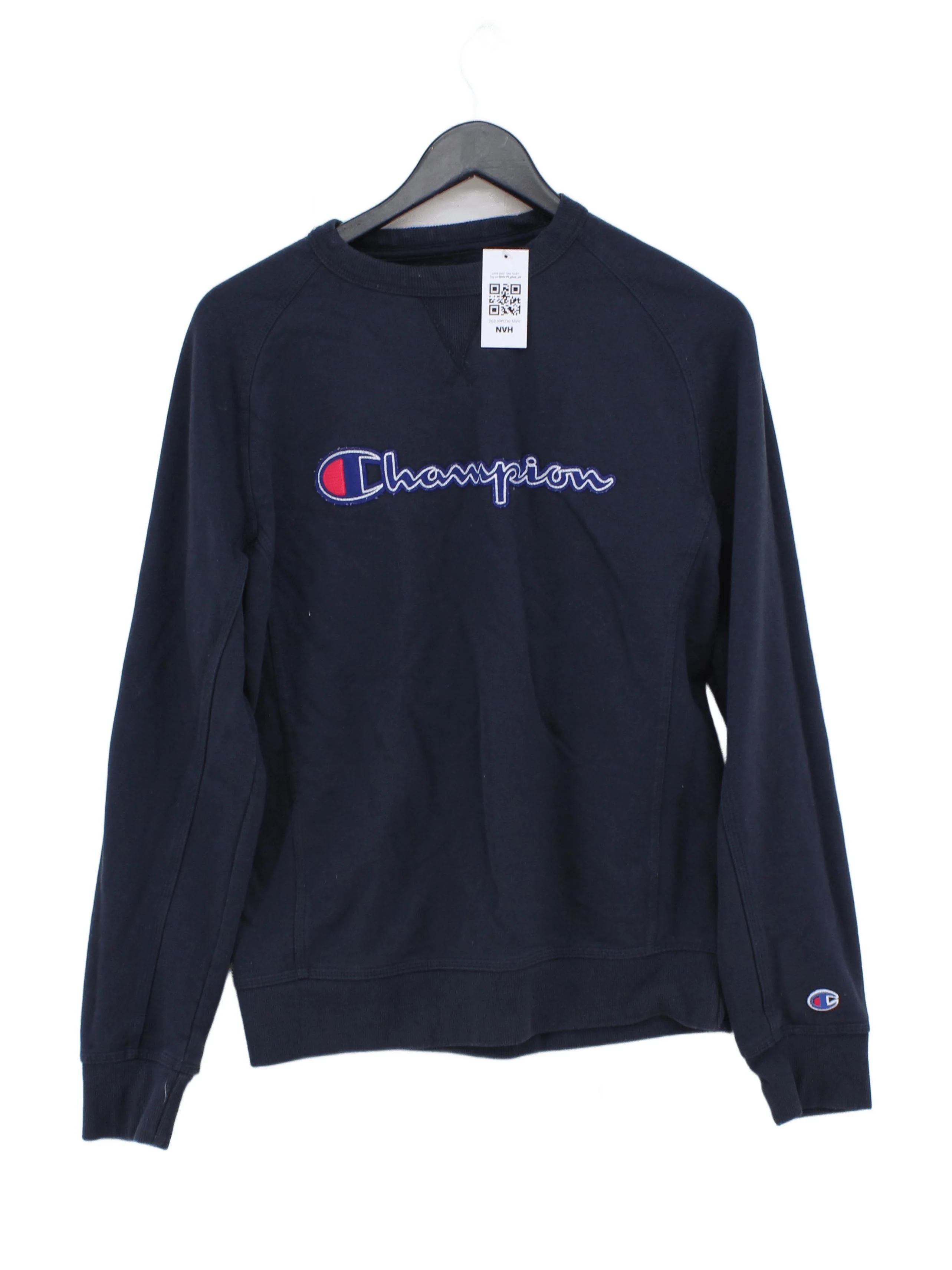 Champion Men's Hoodie M Blue Graphic Cotton with Polyester Pullover