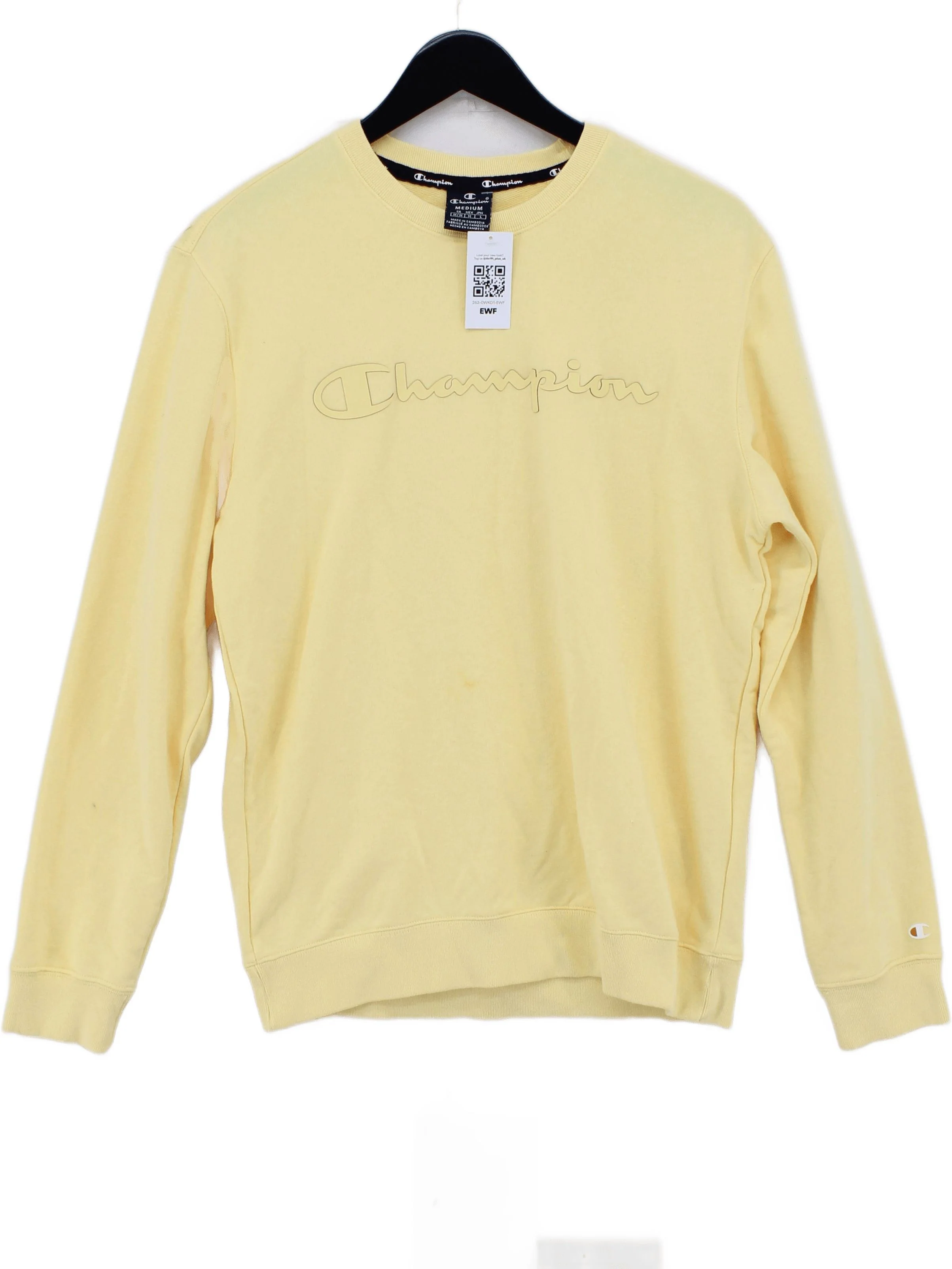 Champion Men's Hoodie M Yellow Cotton with Polyester Pullover
