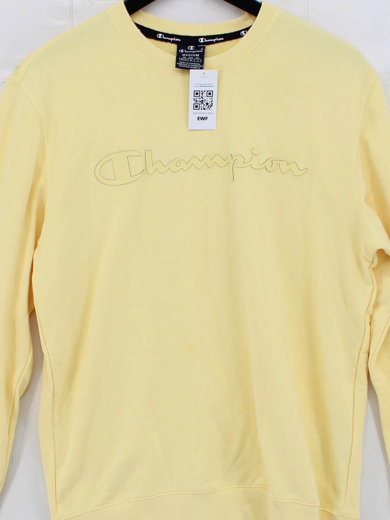 Champion Men's Hoodie M Yellow Cotton with Polyester Pullover - Image 3