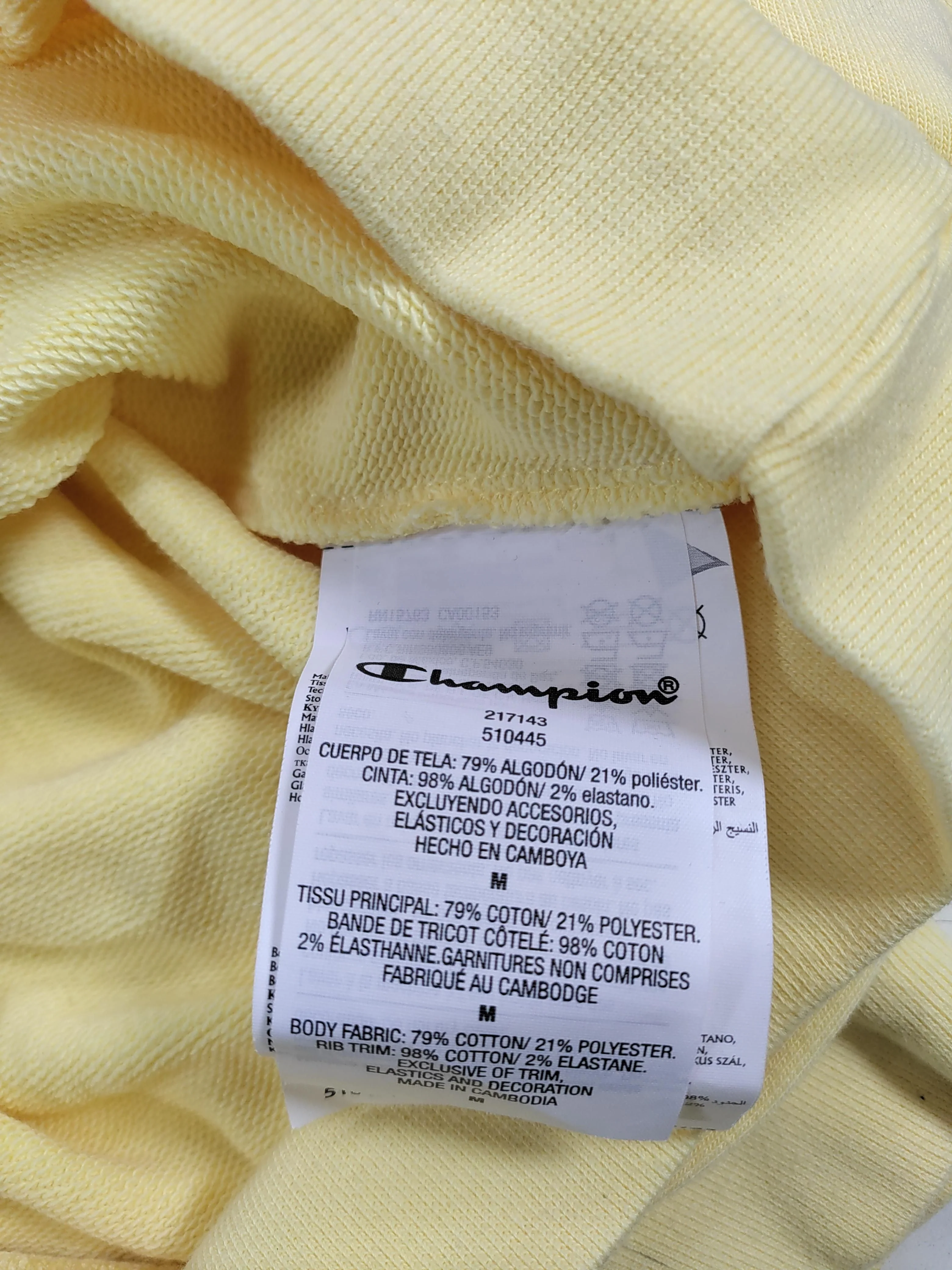 Champion Men's Hoodie M Yellow Cotton with Polyester Pullover - Image 8