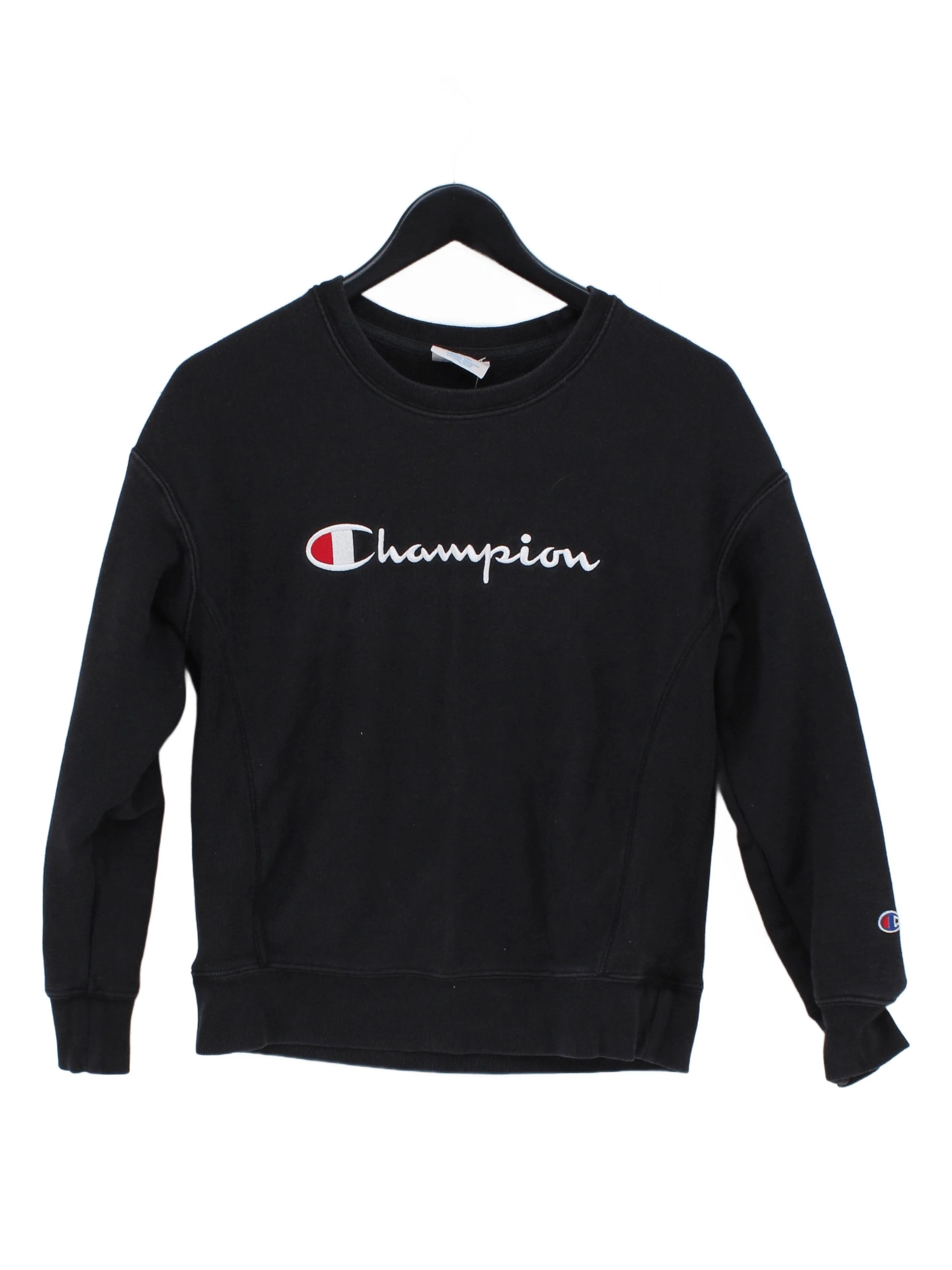 Champion Men's Hoodie S Black Graphic Cotton with Polyester Pullover
