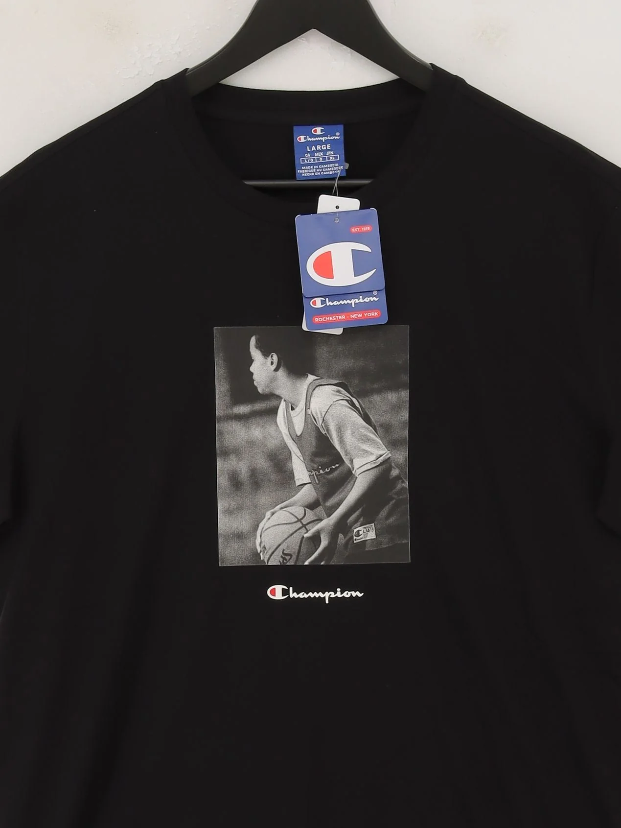 Champion Men's T-Shirt L Black Graphic 100% Cotton Crew Neck Basic New with tags - Image 3