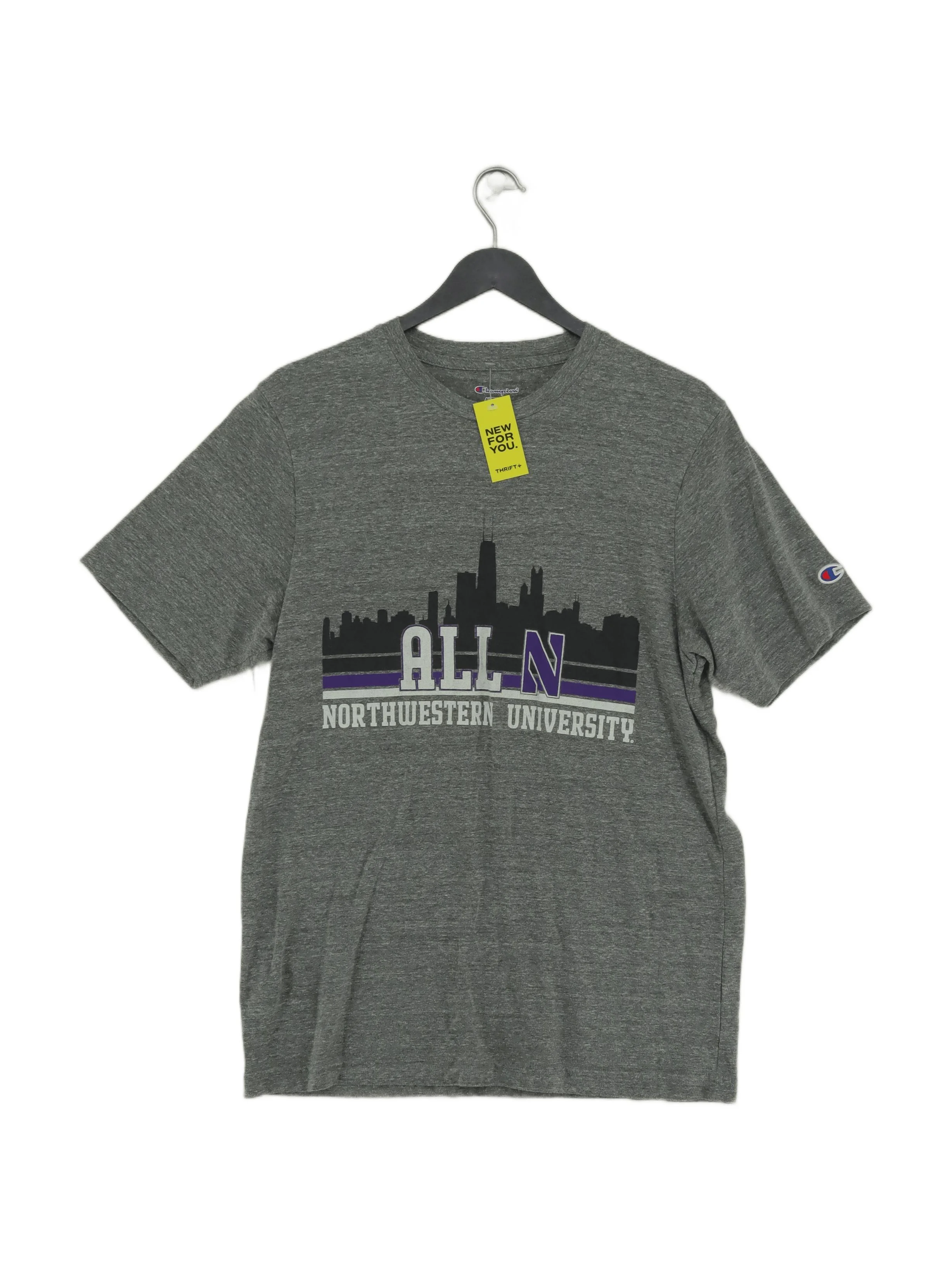 Champion Men's T-Shirt M Grey Graphic Polyester with Cotton, Rayon Basic