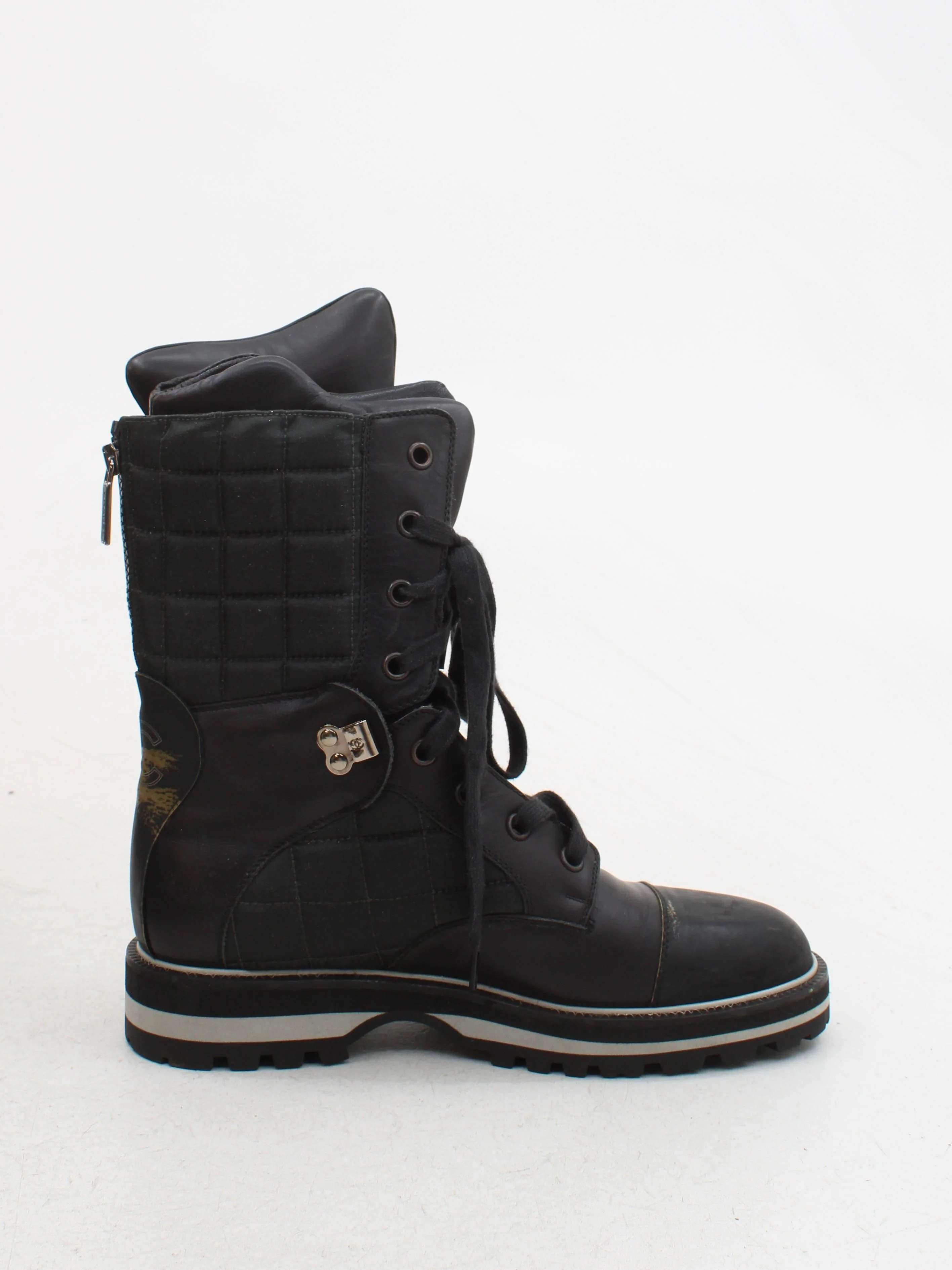 Chanel Men's Boots UK 10 Black 100% Leather Combat - Image 5