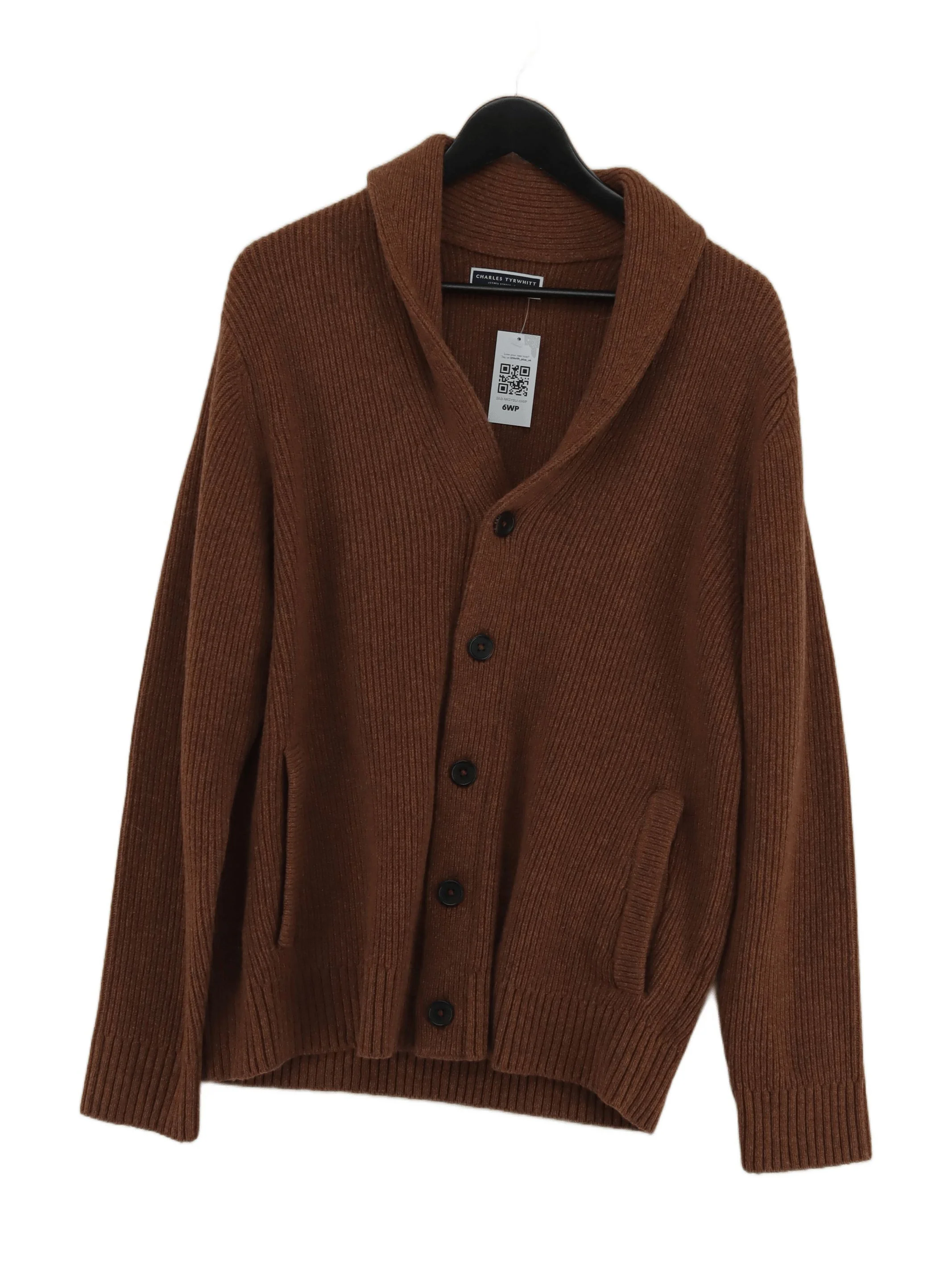 Charles Tyrwhitt Men's Cardigan M Brown 100% Wool Collared Cardigan