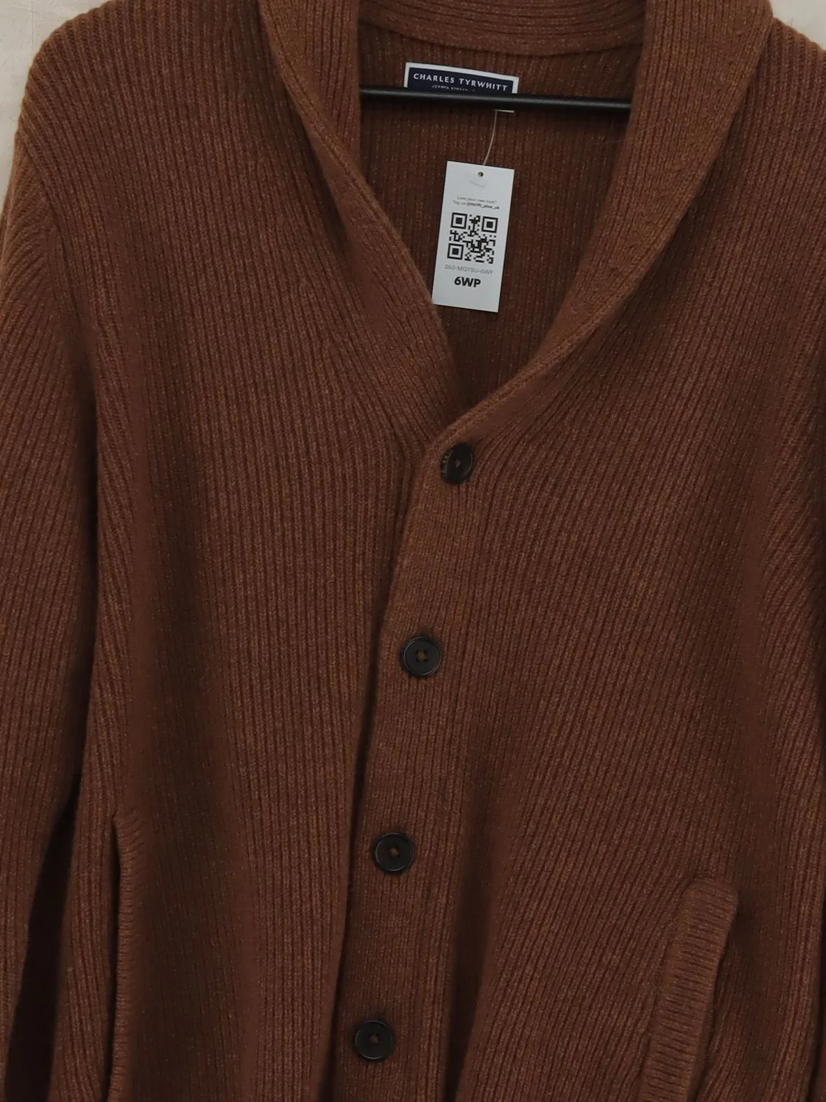 Charles Tyrwhitt Men's Cardigan M Brown 100% Wool Collared Cardigan - Image 3