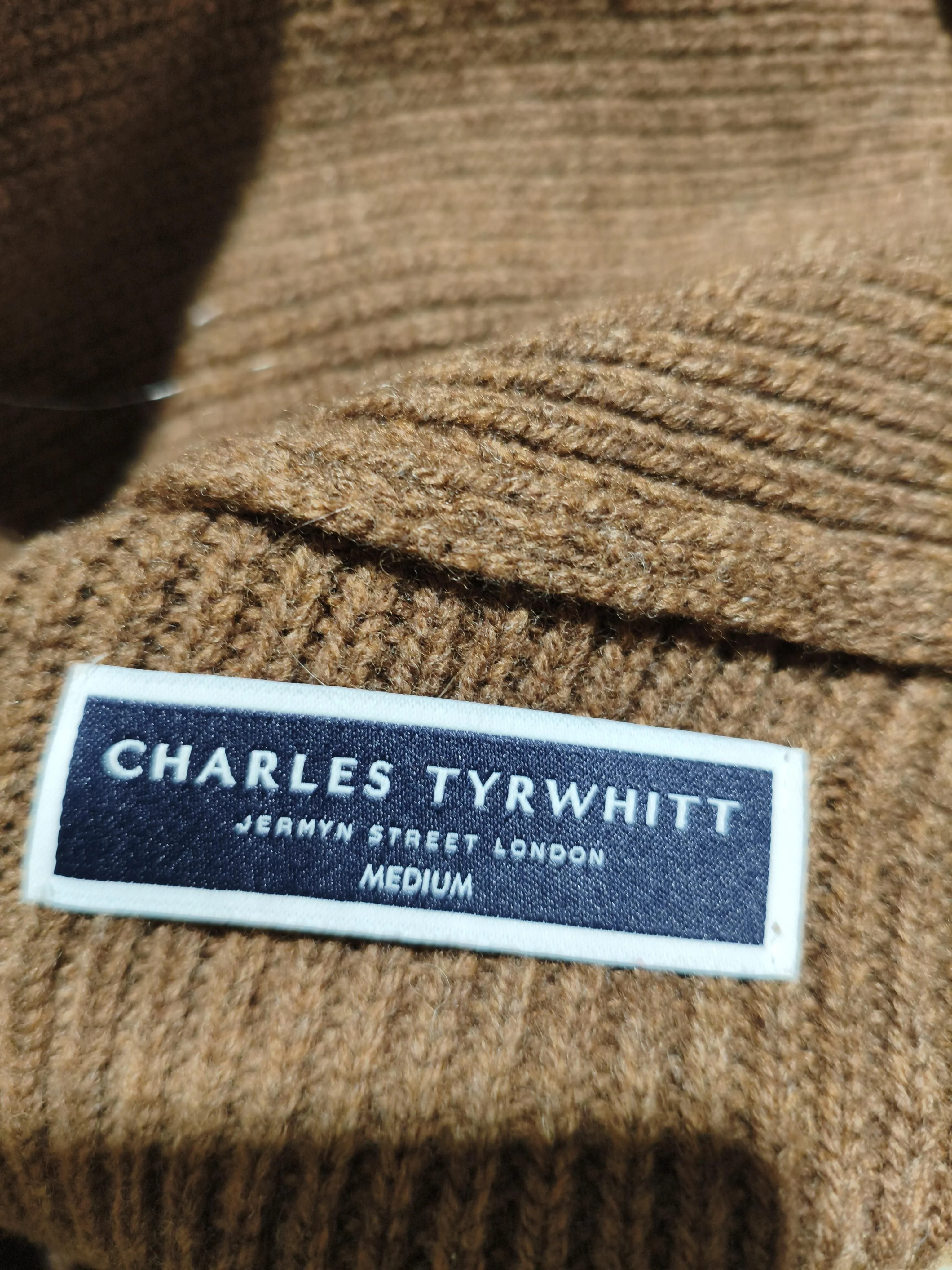 Charles Tyrwhitt Men's Cardigan M Brown 100% Wool Collared Cardigan - Image 5