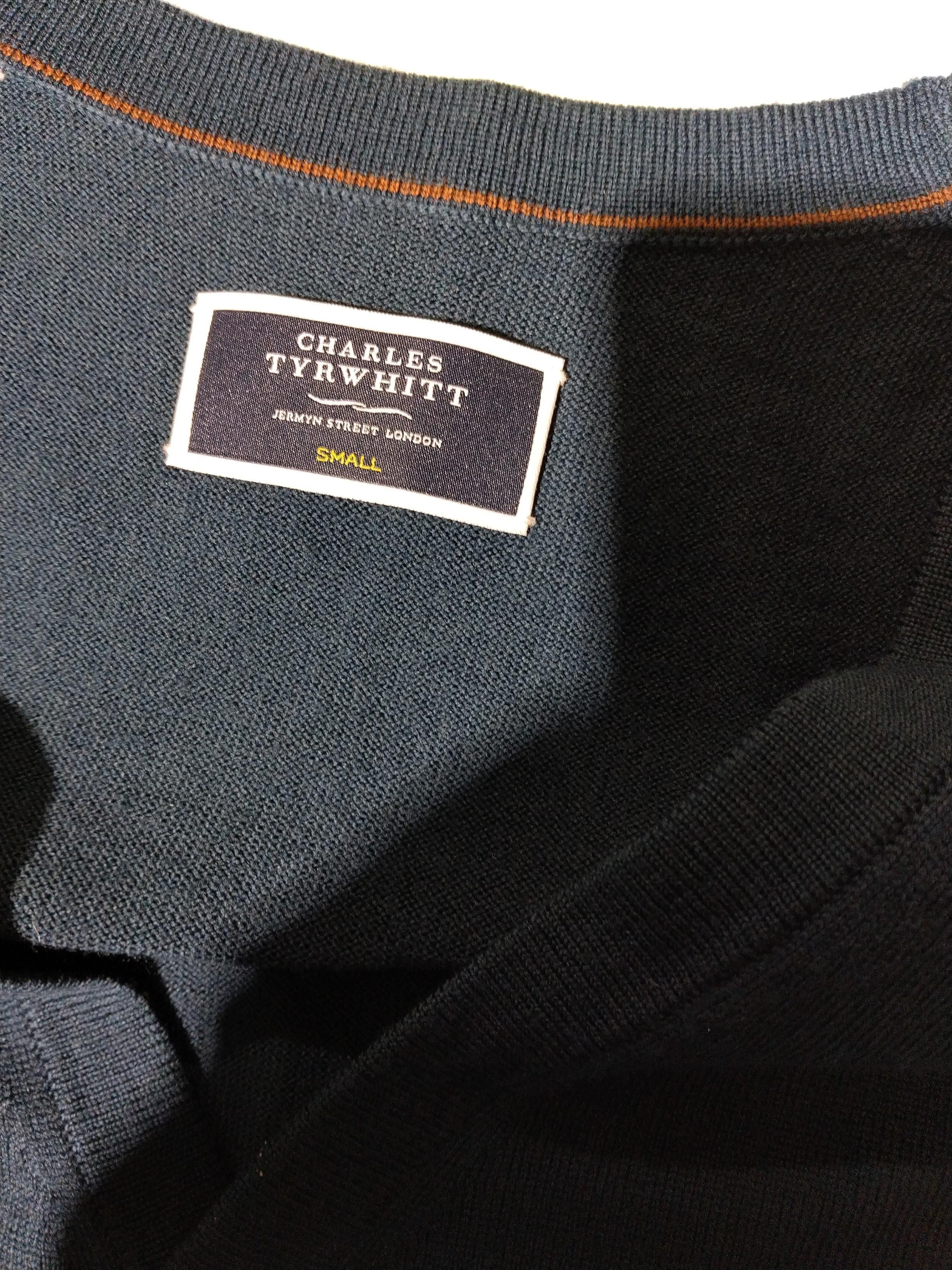 Charles Tyrwhitt Men's Cardigan S Blue 100% Wool V-Neck Cardigan - Image 6