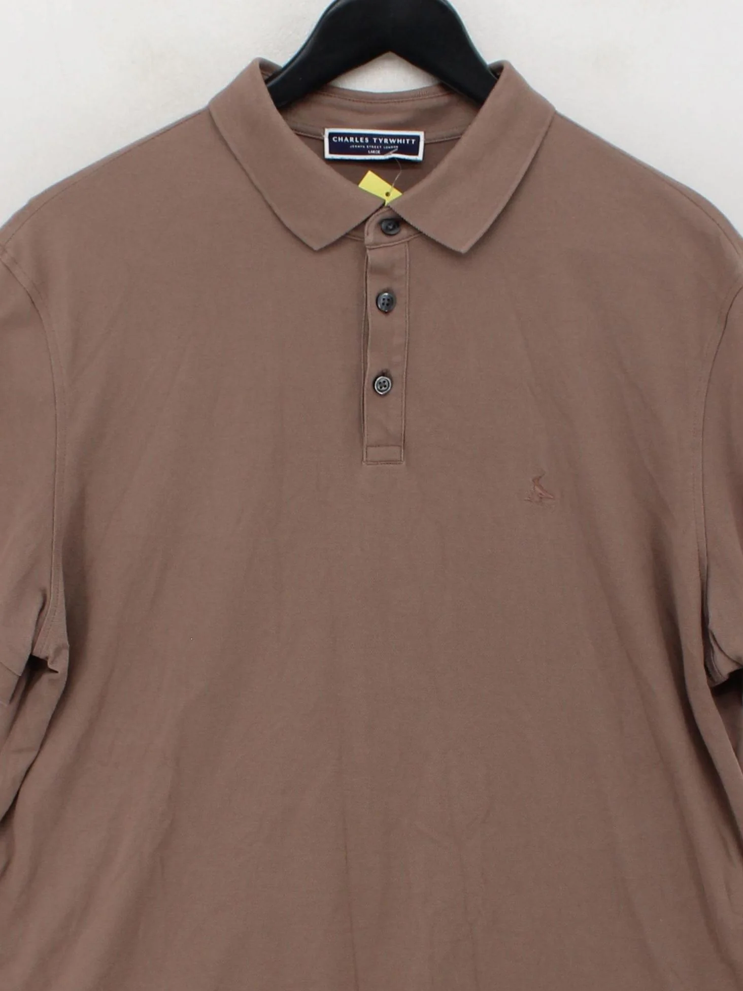 Charles Tyrwhitt Men's Polo L Brown Cotton with Elastane Basic - Image 3