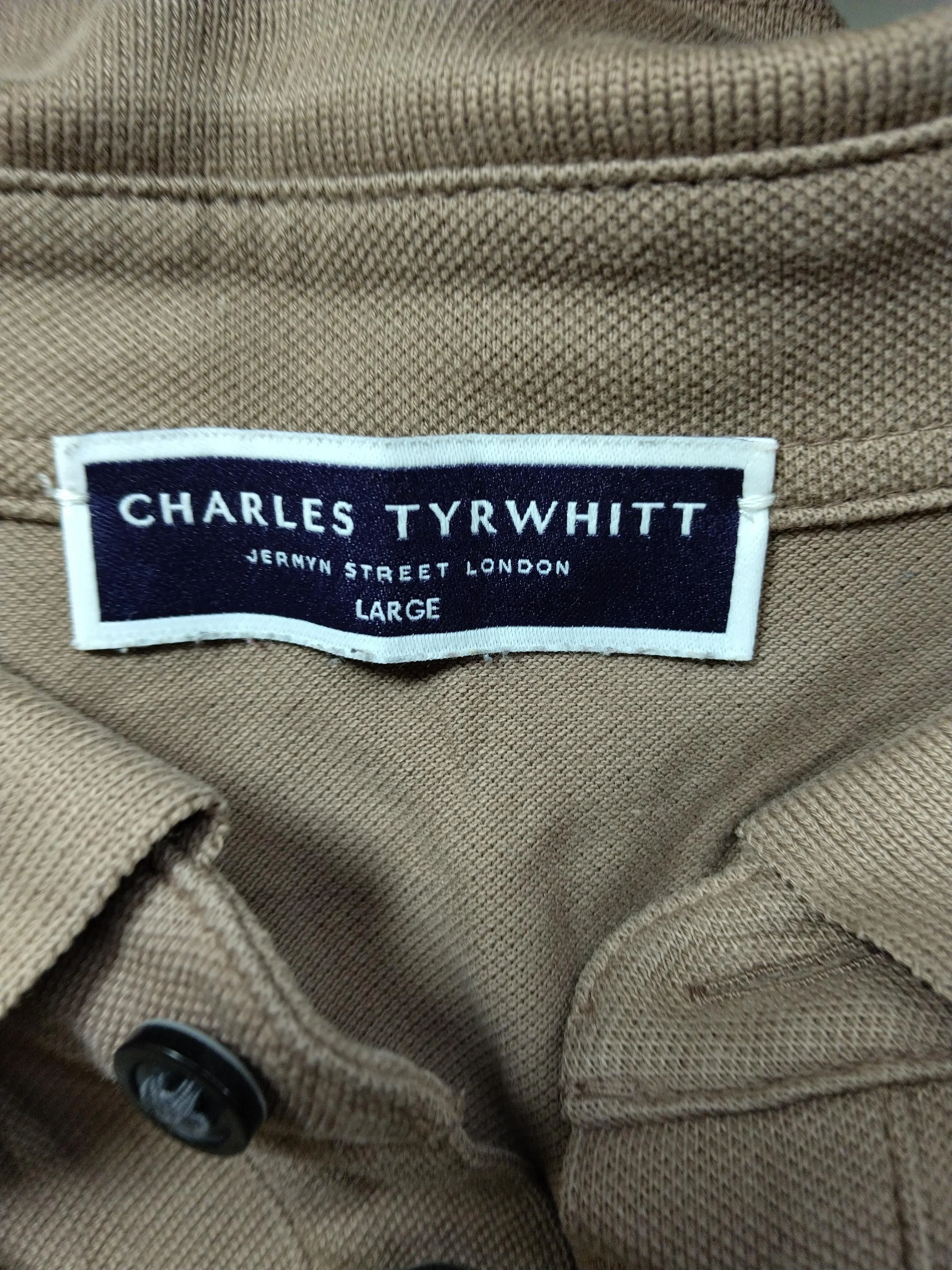 Charles Tyrwhitt Men's Polo L Brown Cotton with Elastane Basic - Image 5