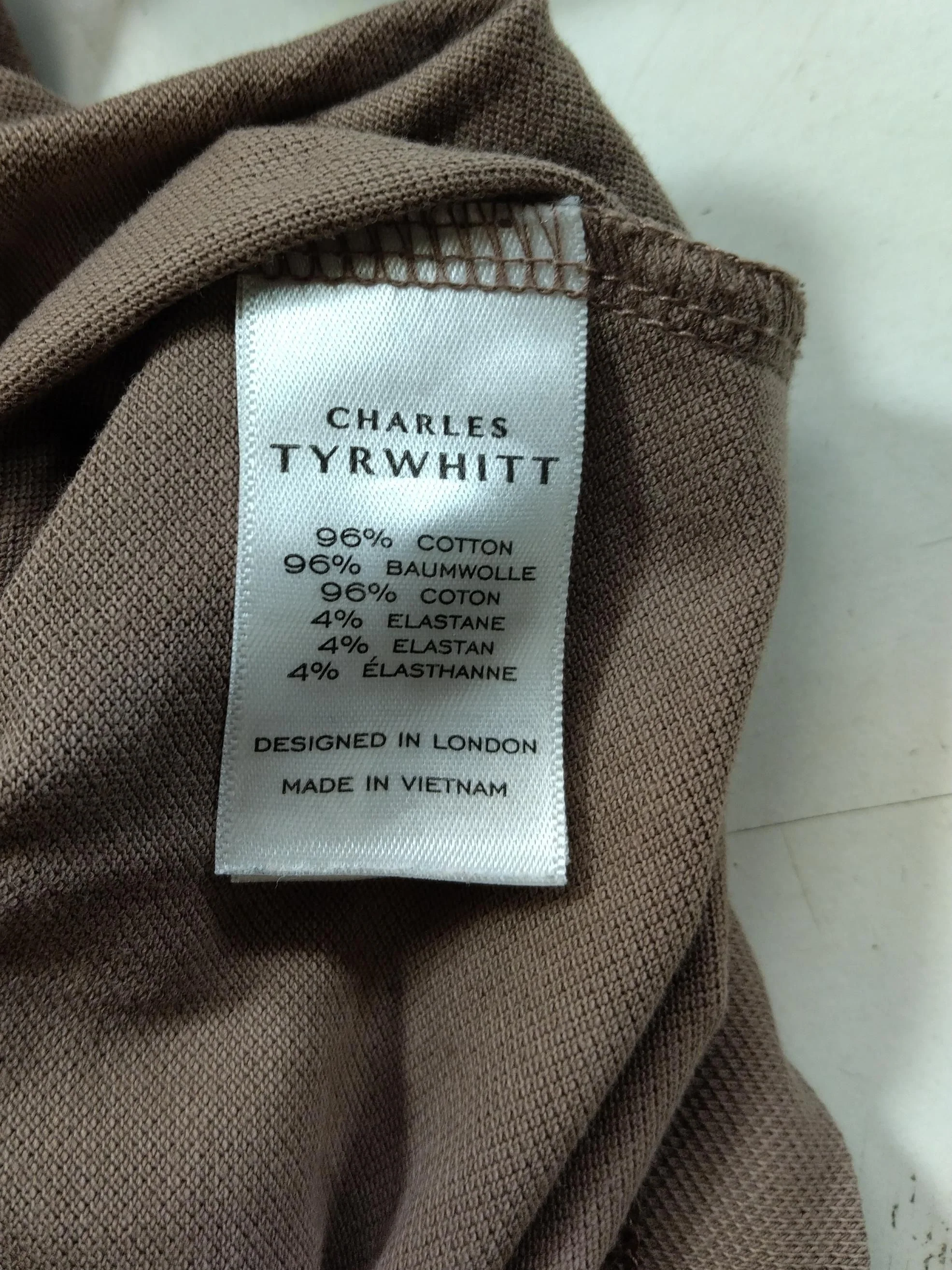 Charles Tyrwhitt Men's Polo L Brown Cotton with Elastane Basic - Image 6