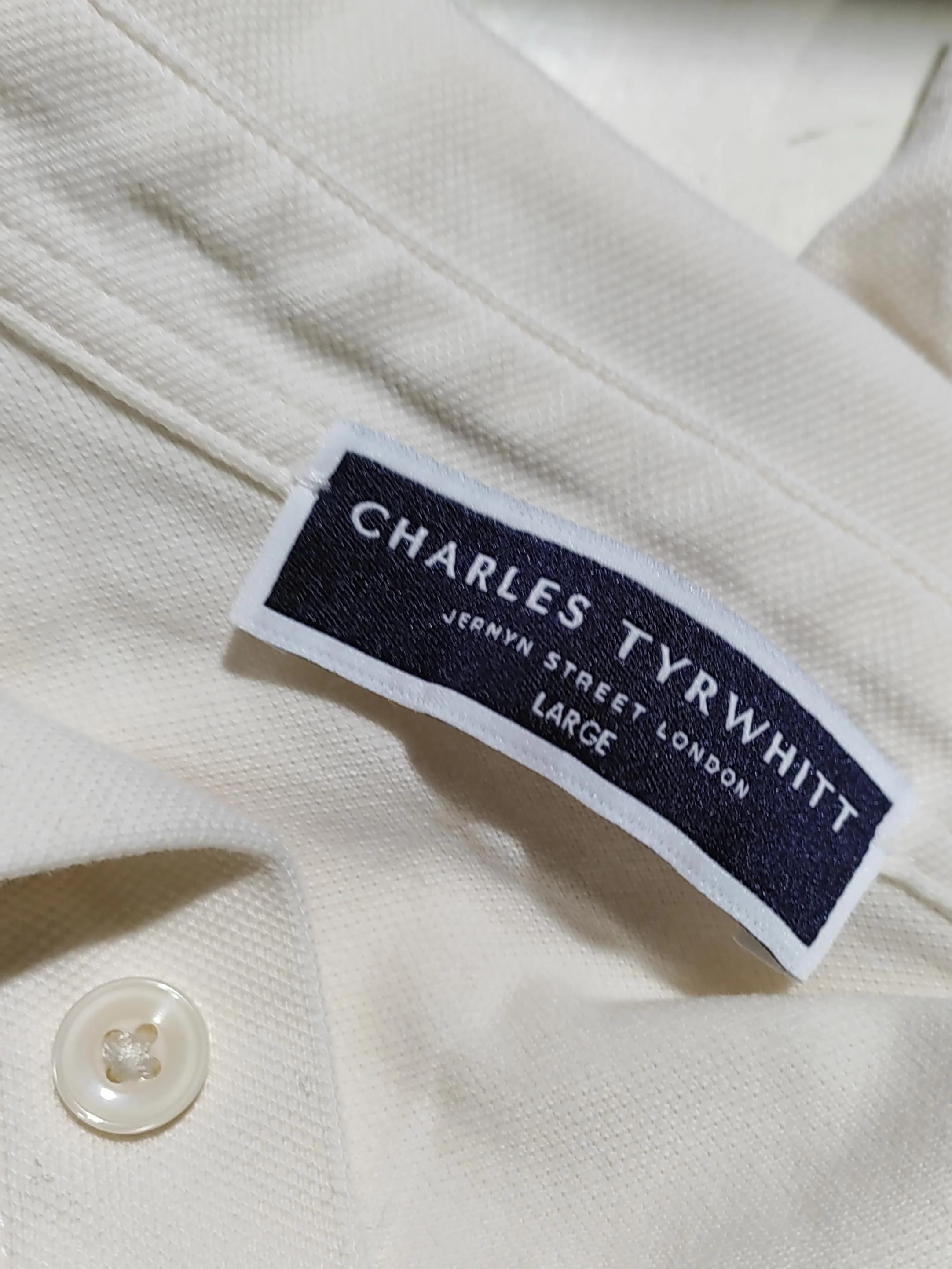 Charles Tyrwhitt Men's Polo L Cream Cotton with Elastane Basic - Image 5