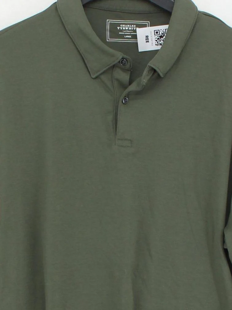 Charles Tyrwhitt Men's Polo L Green 100% Cotton Basic - Image 3