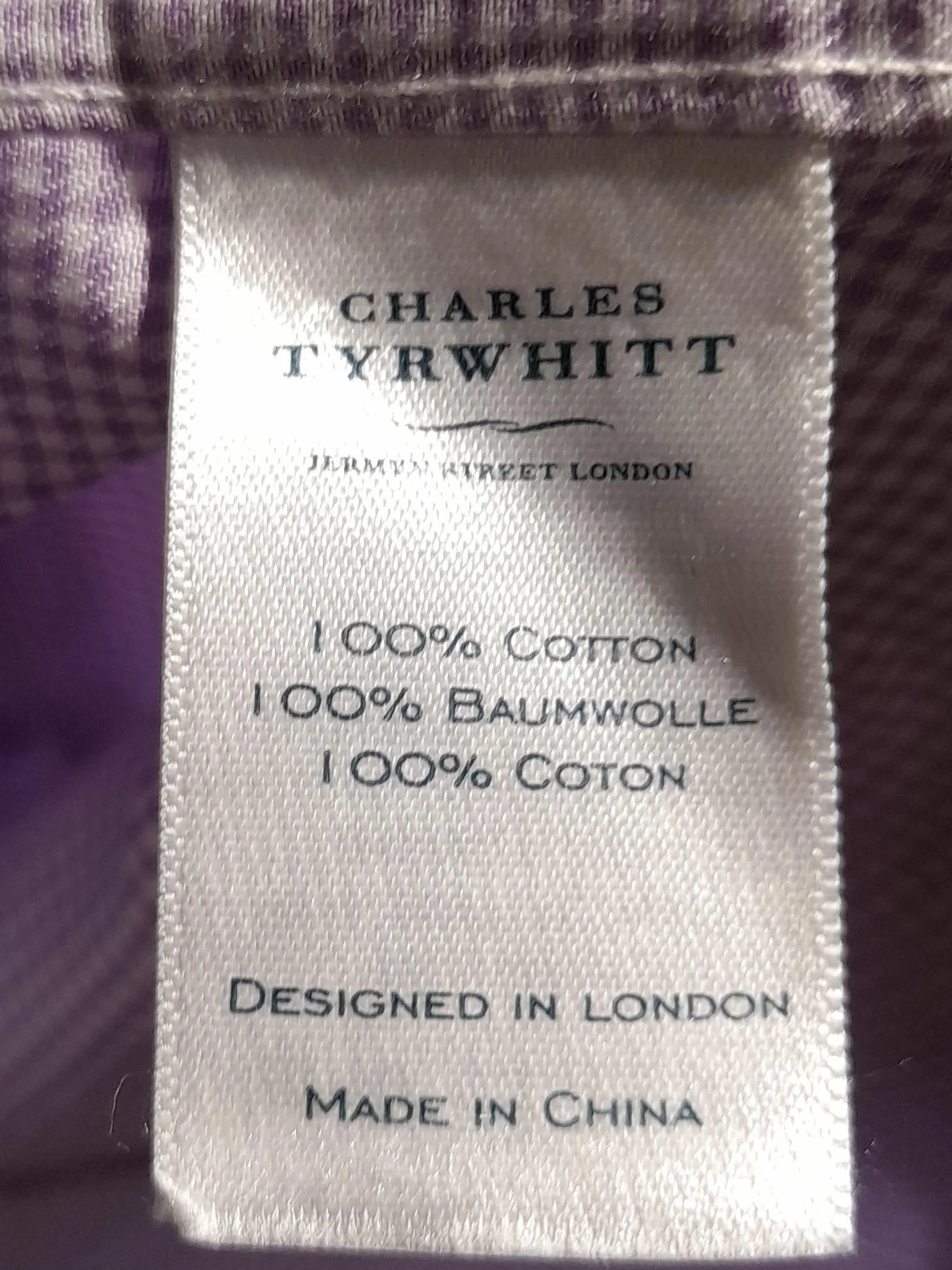 Charles Tyrwhitt Men's Shirt Collar: 14.5 in Purple Checkered 100% Cotton Basic - Image 6