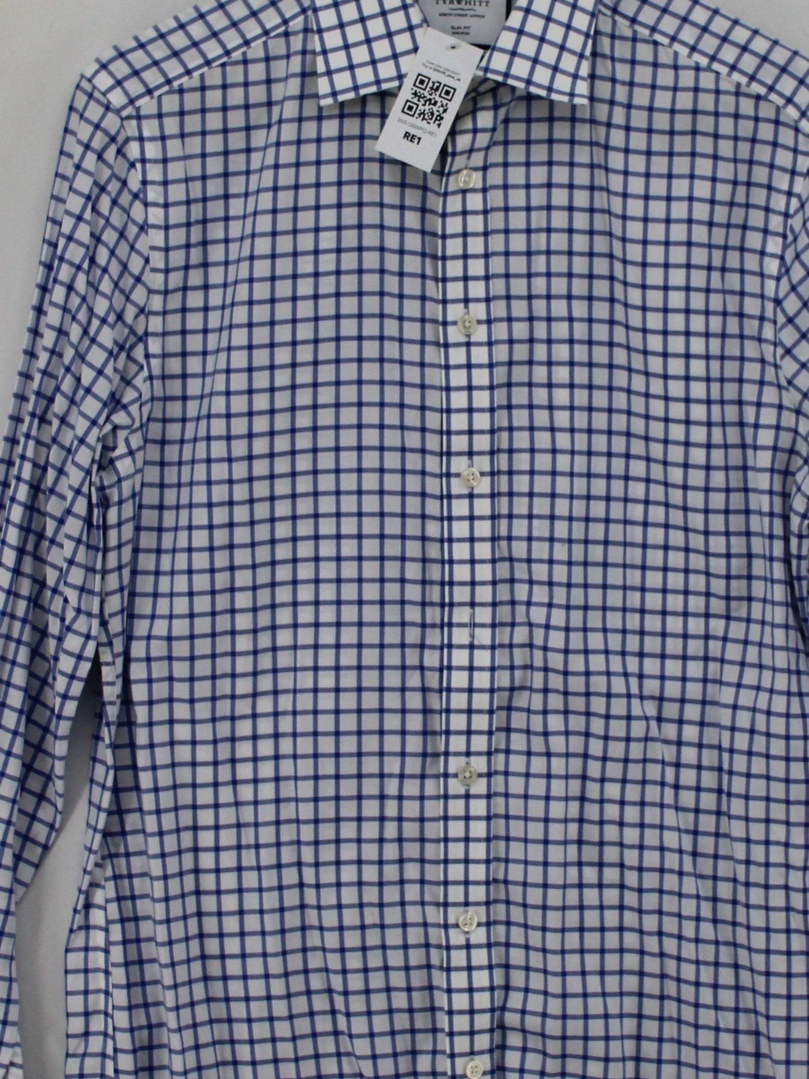 Charles Tyrwhitt Men's Shirt Collar: 15.5 in White Checkered 100% Cotton Basic - Image 3