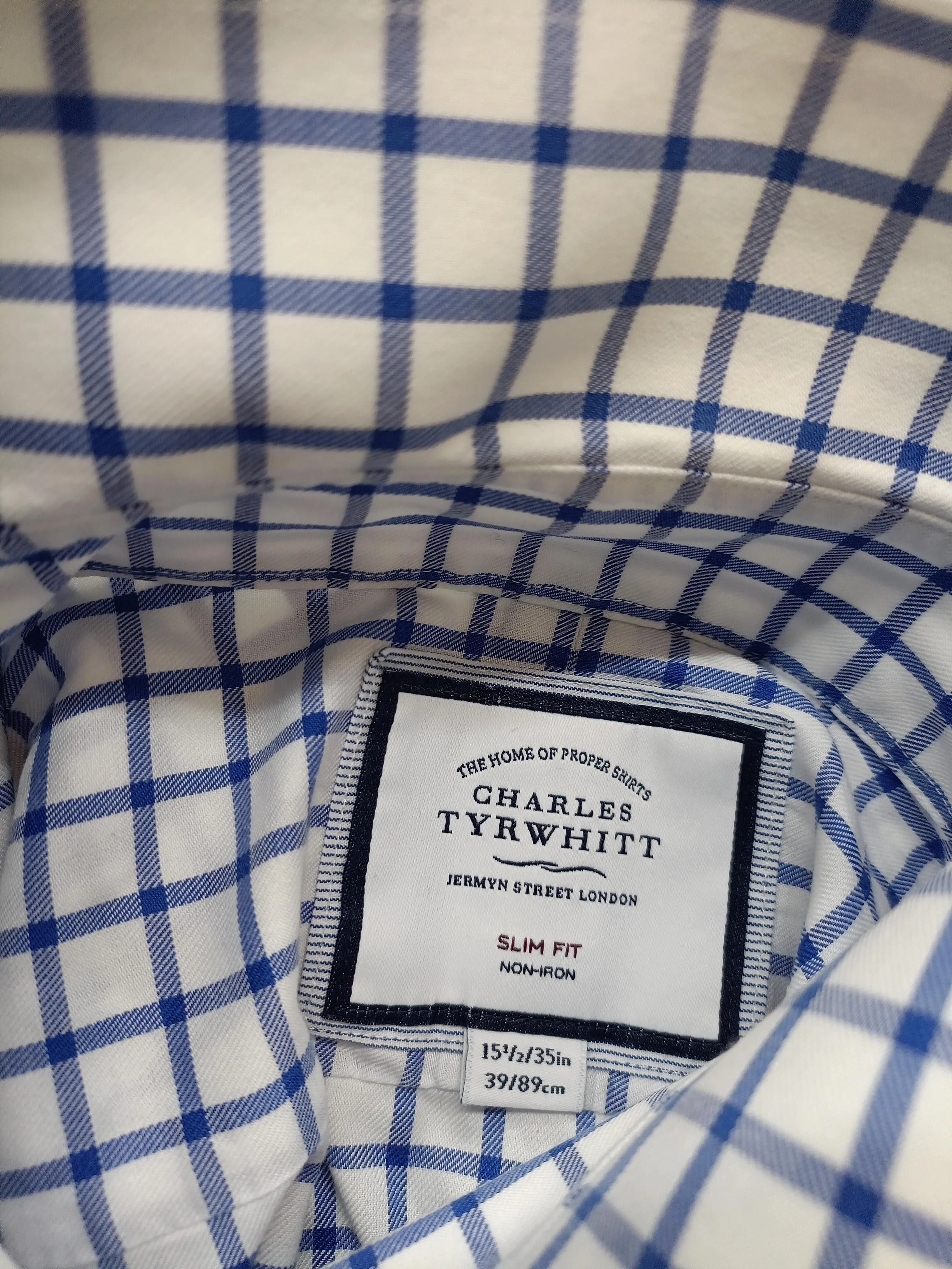 Charles Tyrwhitt Men's Shirt Collar: 15.5 in White Checkered 100% Cotton Basic - Image 5