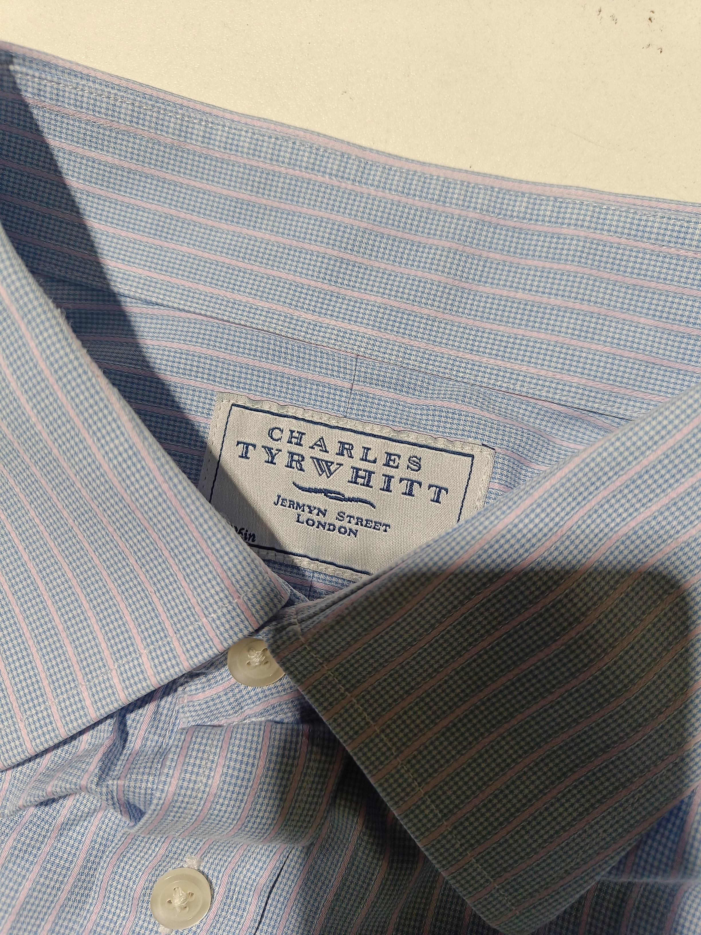 Charles Tyrwhitt Men's Shirt Collar: 17 in Blue Striped 100% Cotton Basic - Image 5