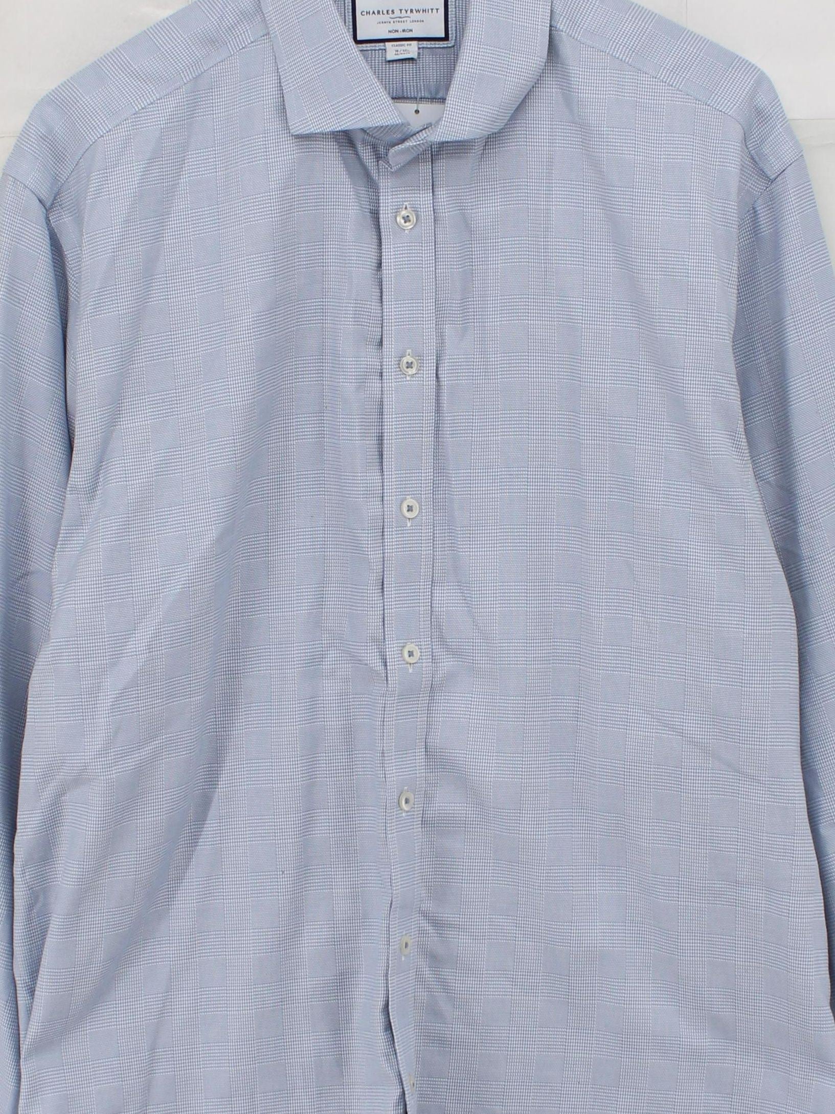 Charles Tyrwhitt Men's Shirt L Blue Checkered 100% Cotton Basic - Image 3