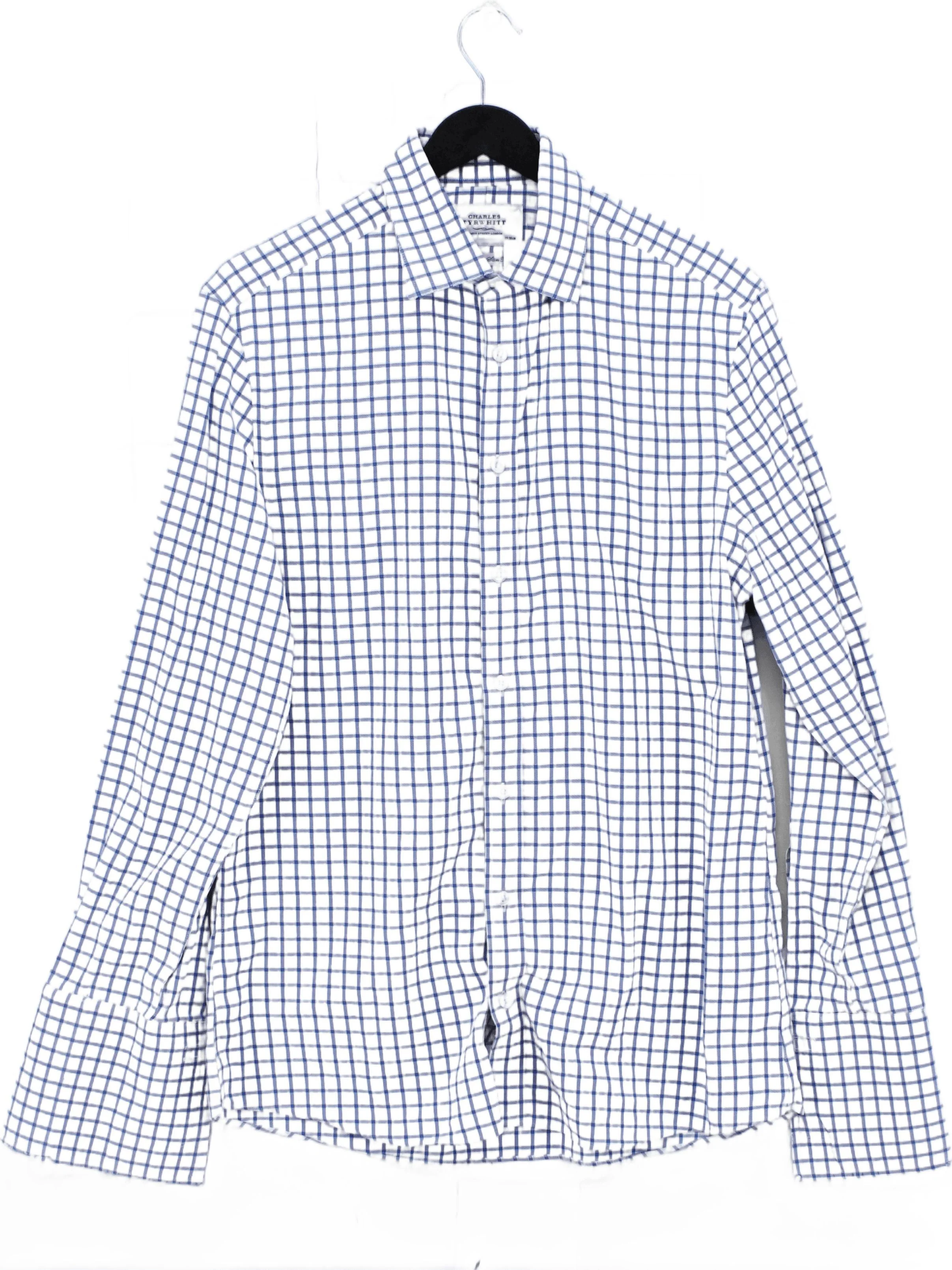 Charles Tyrwhitt Men's Shirt M Blue Checkered 100% Cotton Basic
