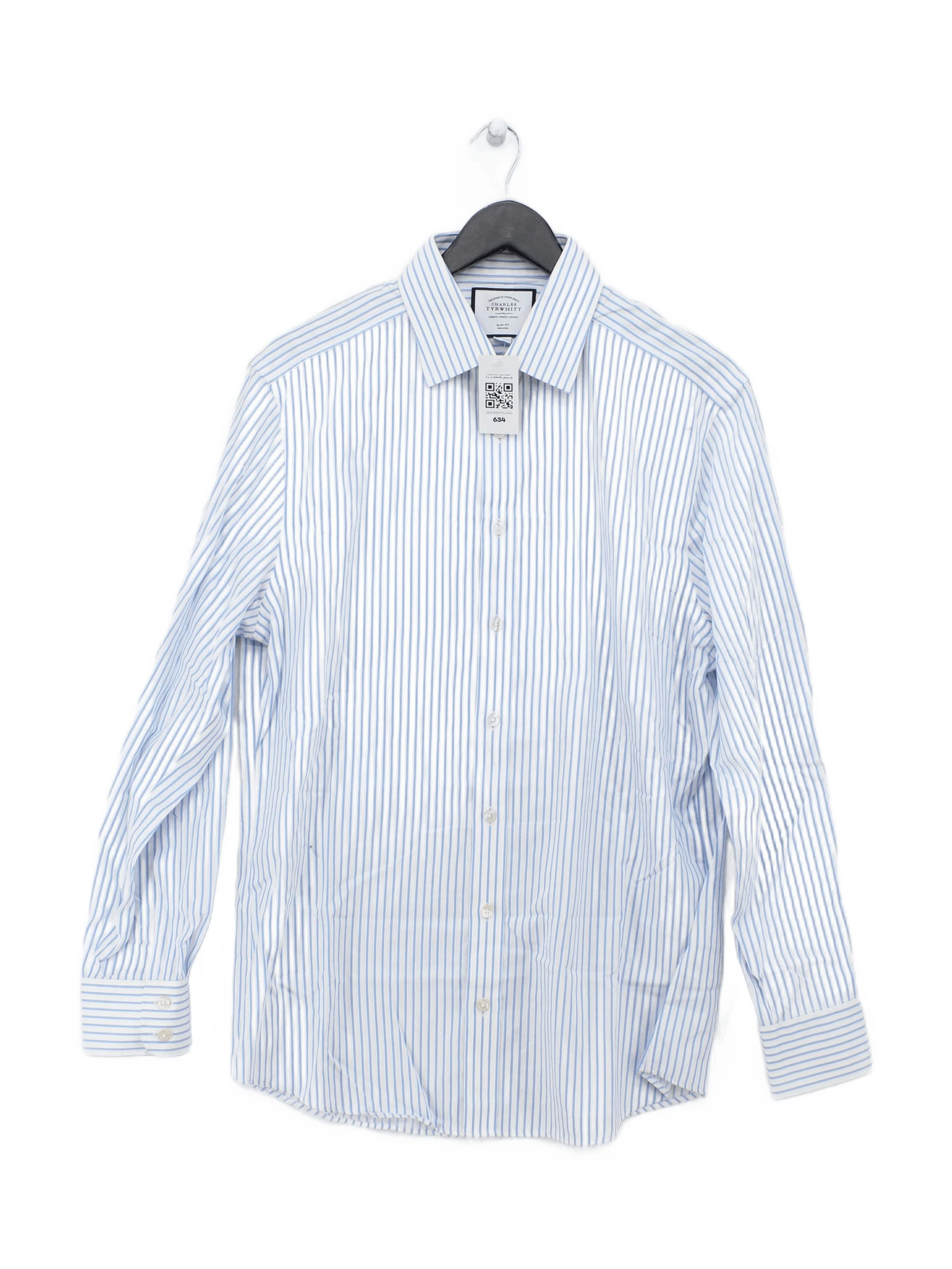 Charles Tyrwhitt Men's Shirt M Blue Striped 100% Cotton Basic