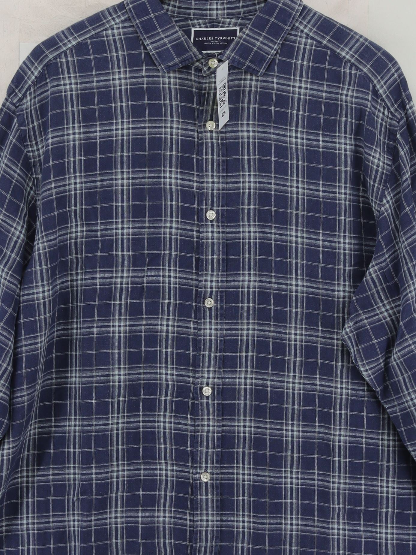 Charles Tyrwhitt Men's Shirt XL Blue Checkered 100% Linen Basic - Image 3