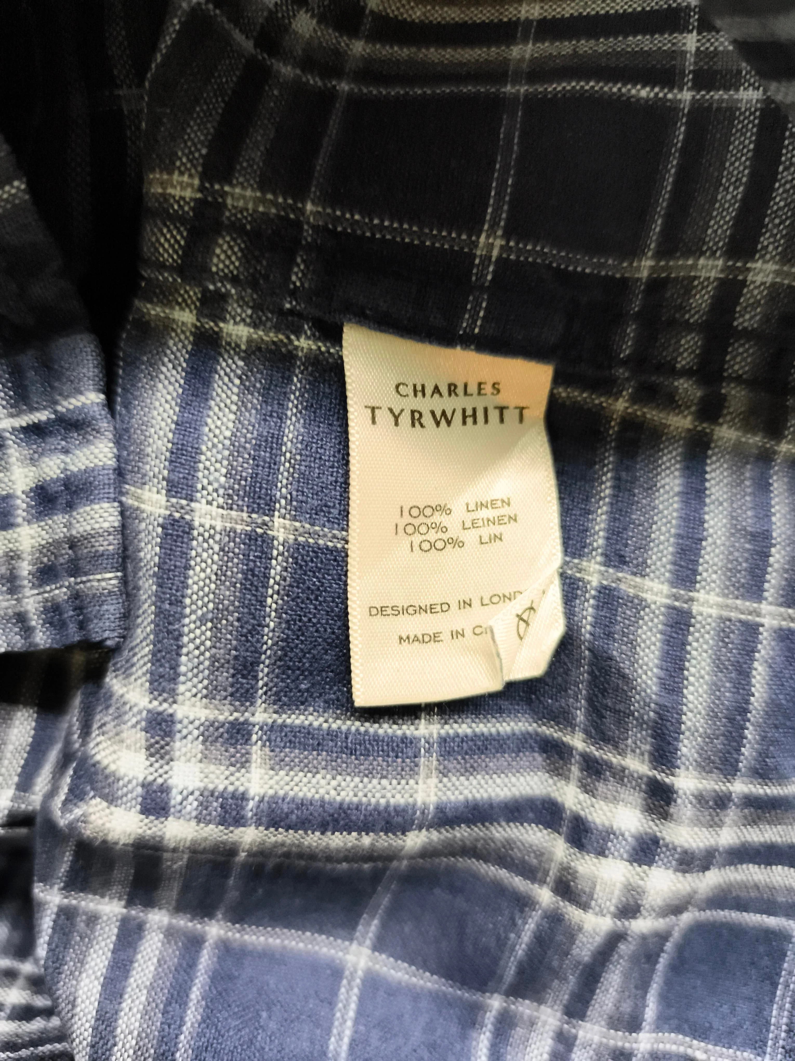 Charles Tyrwhitt Men's Shirt XL Blue Checkered 100% Linen Basic - Image 6