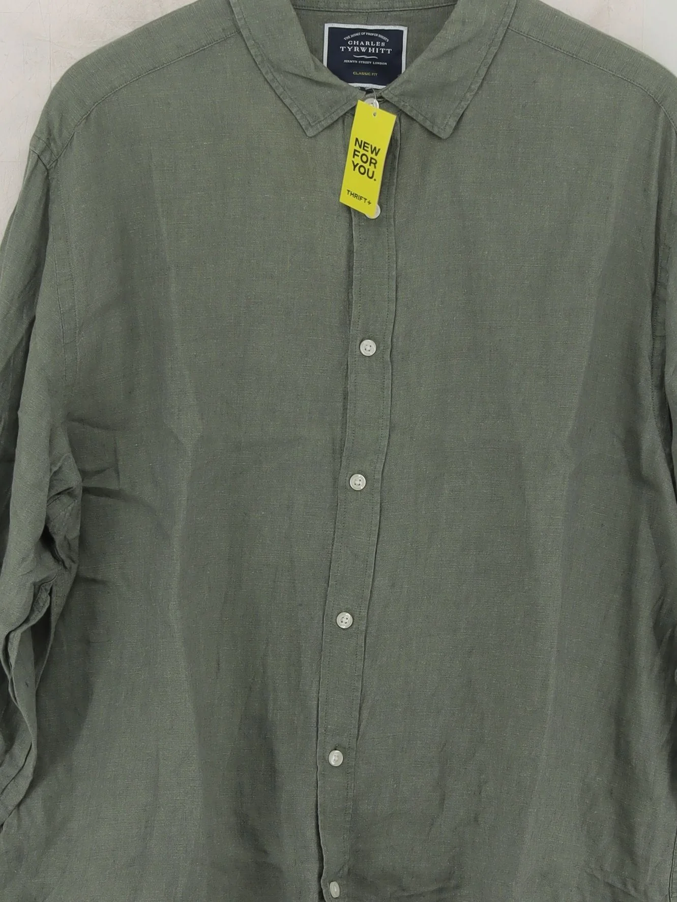 Charles Tyrwhitt Men's Shirt XL Green 100% Linen Basic - Image 3