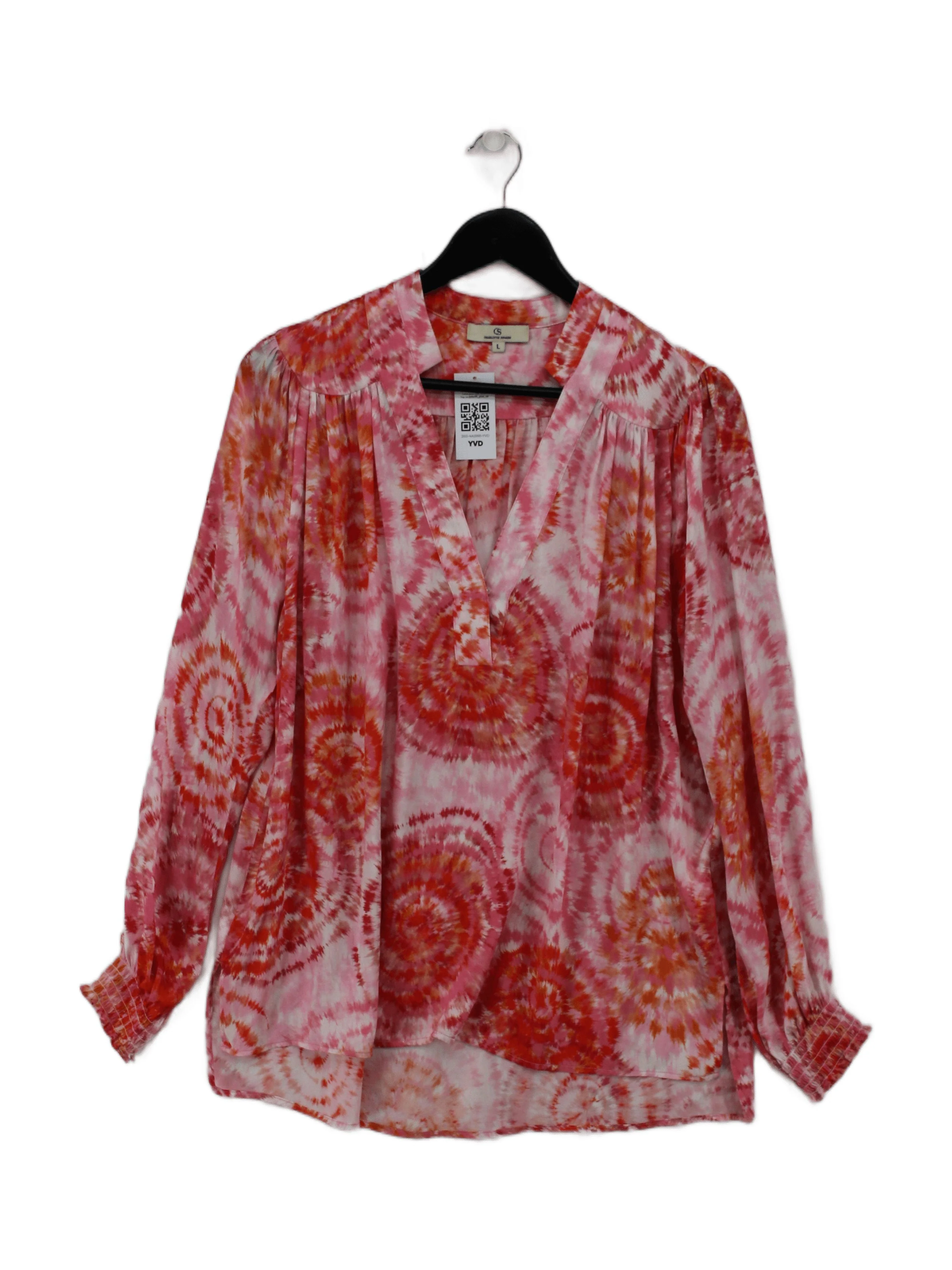 Charlotte Sparre Women's Top L Multi Silk with Spandex Long Sleeve V-Neck Basic