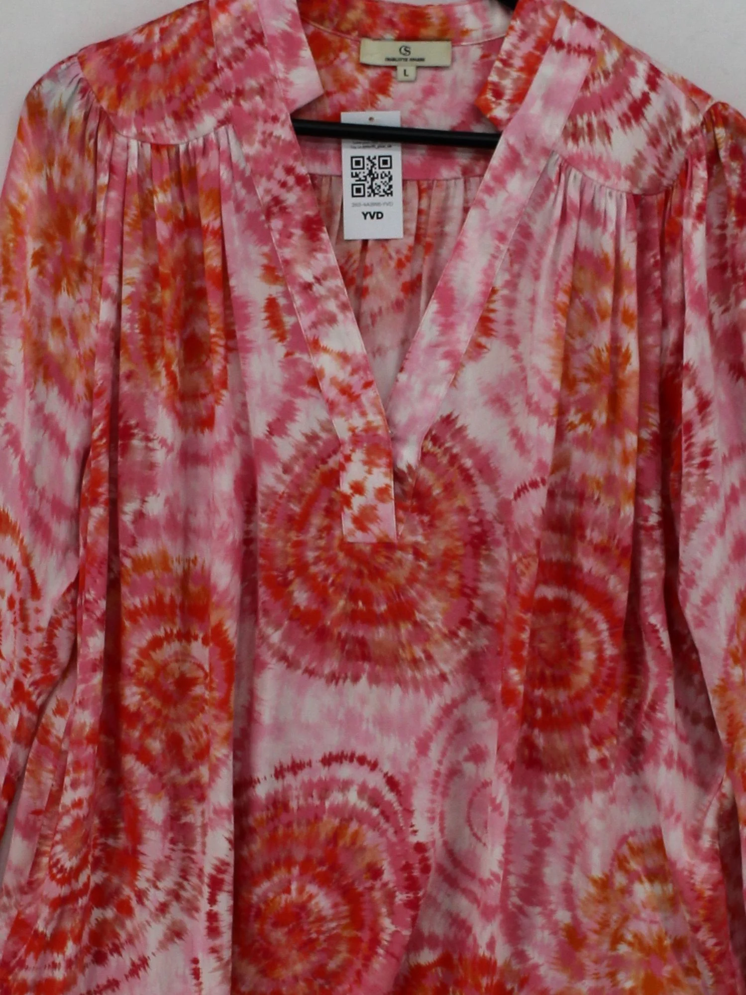 Charlotte Sparre Women's Top L Multi Silk with Spandex Long Sleeve V-Neck Basic - Image 3