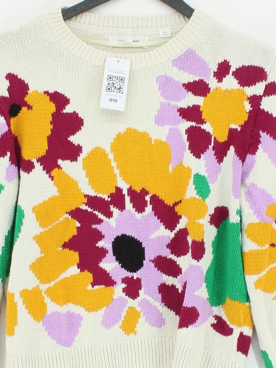 CHINTI & PARKER Women's Jumper M Cream Floral 100% Cotton Crew Neck Pullover - Image 3