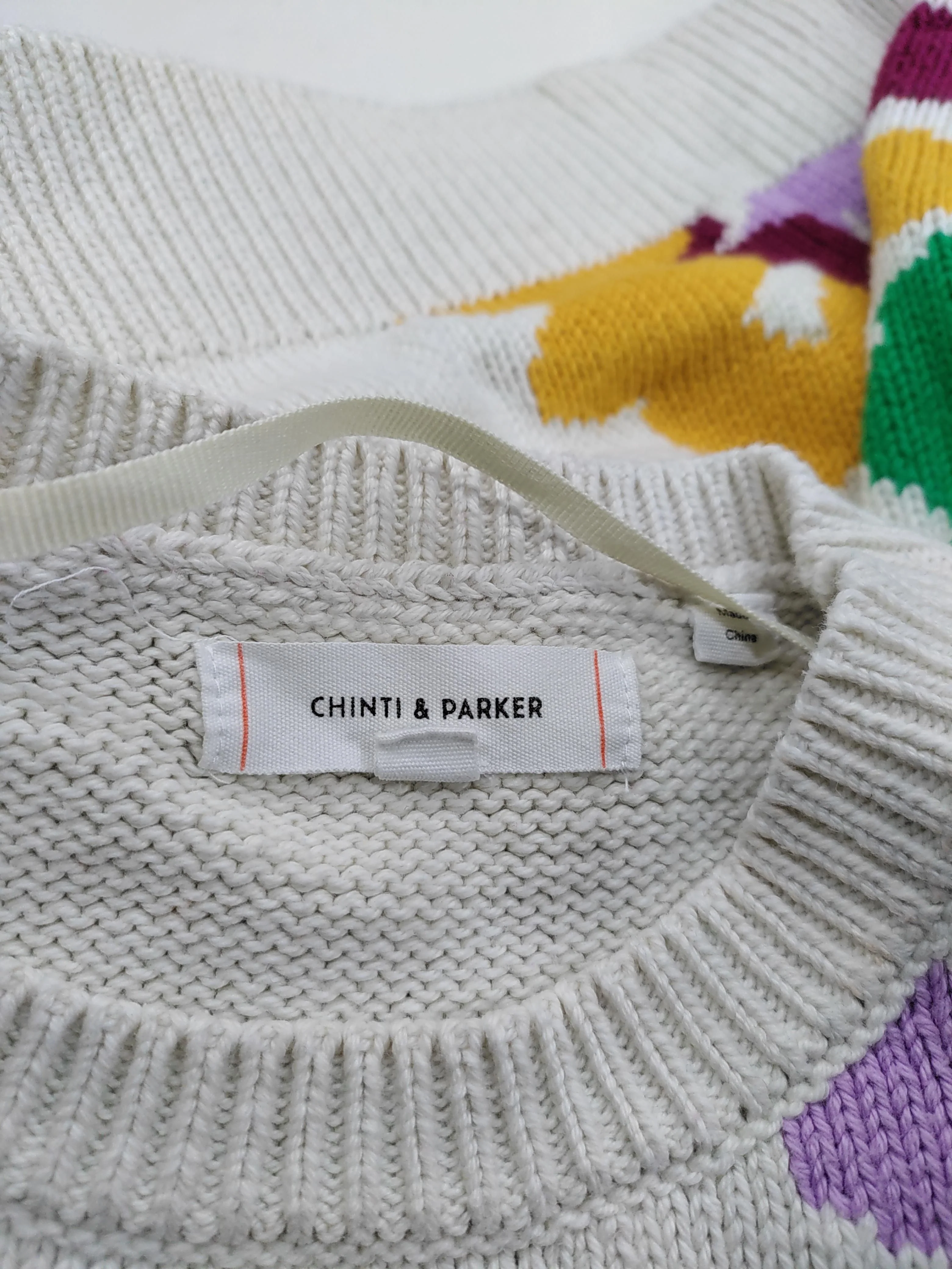 CHINTI & PARKER Women's Jumper M Cream Floral 100% Cotton Crew Neck Pullover - Image 5