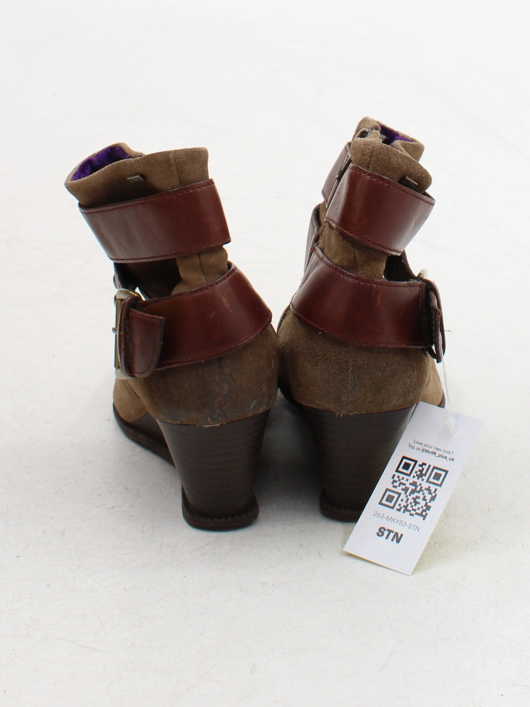 Clarks Women's Boots UK 6 Brown Suede with Leather Combat - Image 3